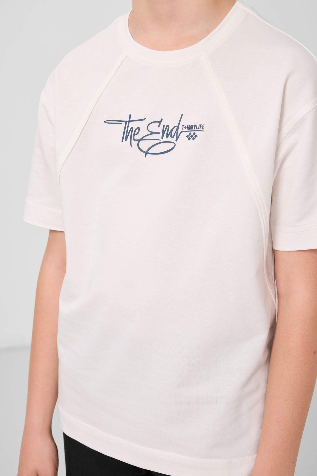 Ekru Pamuklu Yumuşak Dokulu Oversize Baskılı Erkek Çocuk T-Shirt - 11285