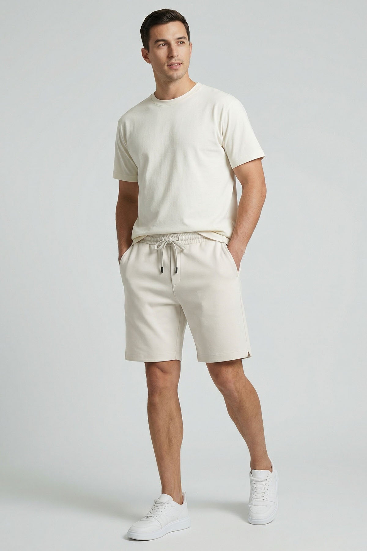 Ekru Standart Fit Basic Arka Cepli Erkek Şort - 88314