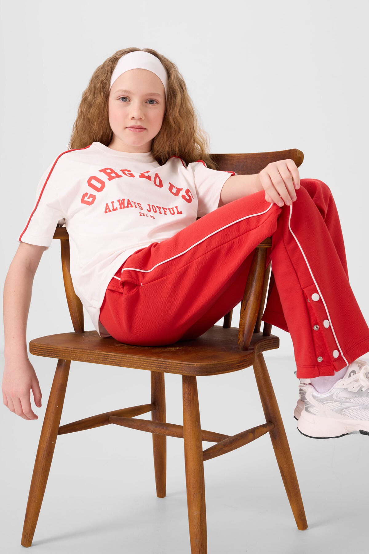 Ekru-Fiesta O Yaka Baskılı Geniş Paça Çıt Çıt Detaylı Kız Çocuk Palazzo Eşofman Takım - 75172