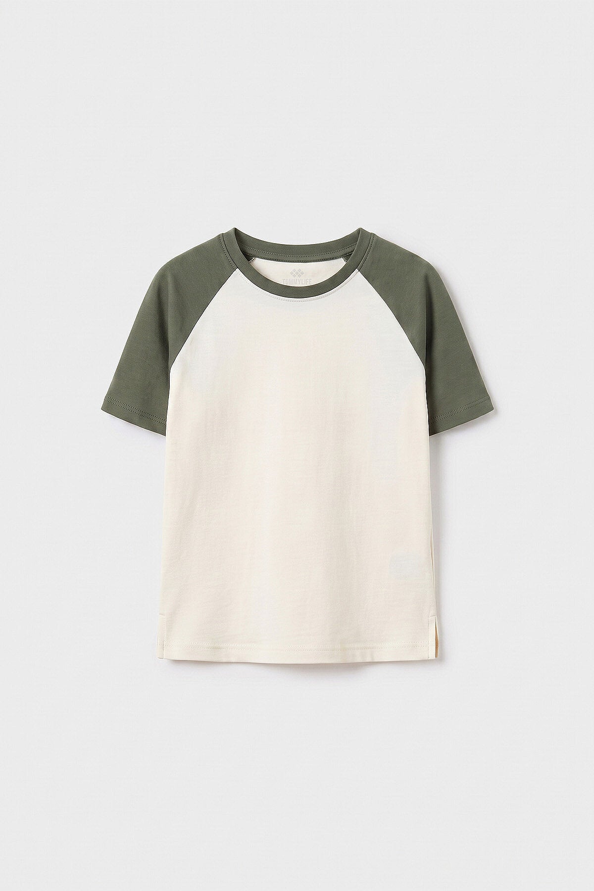 Ekru-Haki Standart Fit Reglan Kollu Kız Çocuk T-Shirt - 75180