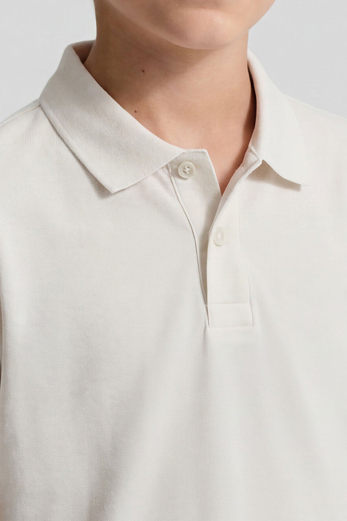 Ekru Polo Yaka Standart Fit Basic Unisex Çocuk T-Shirt - 11330
