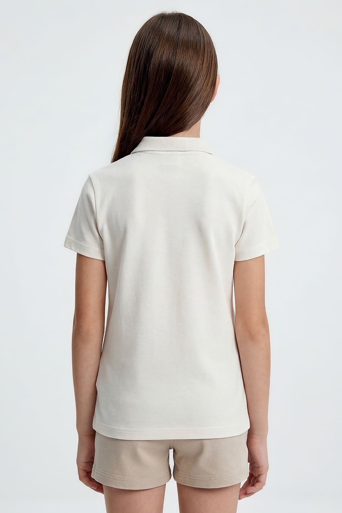 Ekru Polo Yaka Standart Fit Basic Unisex Çocuk T-Shirt - 11330