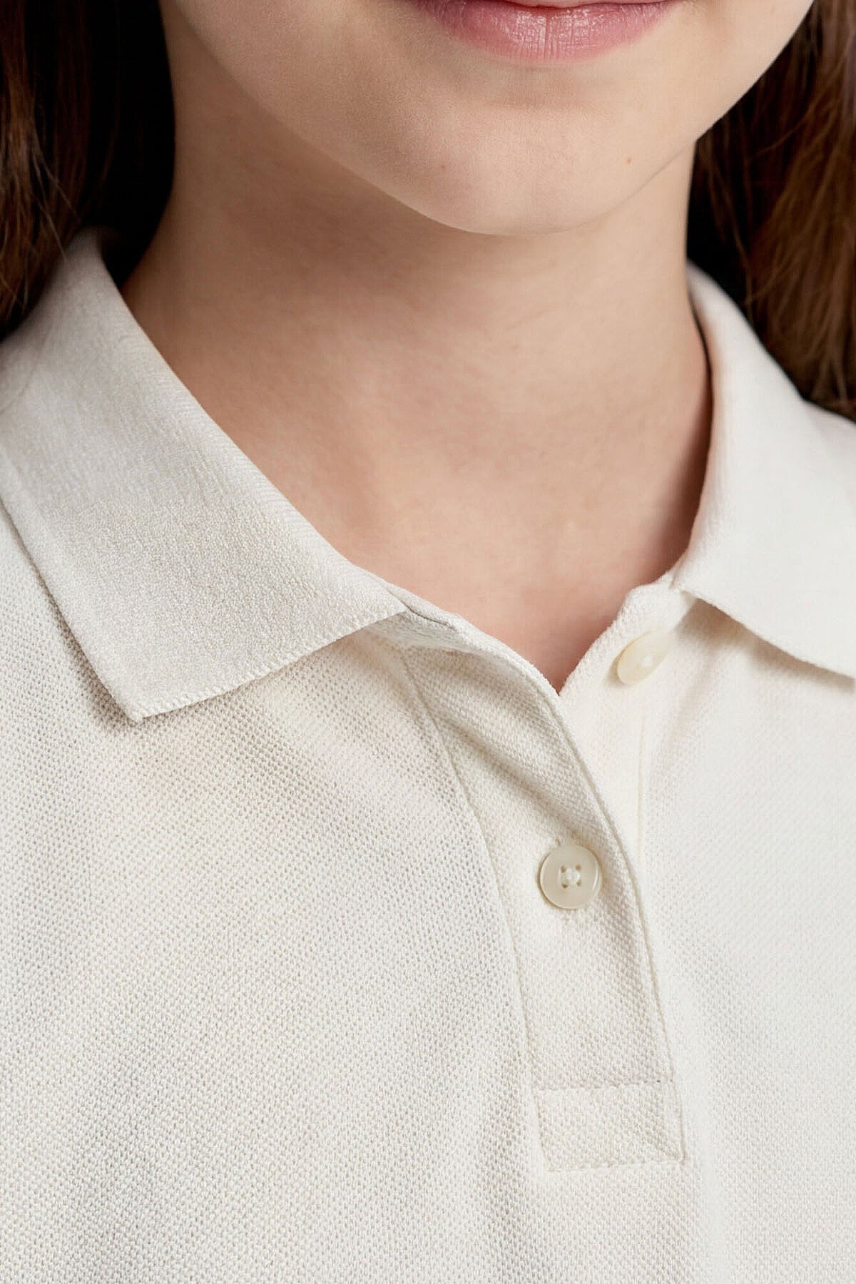 Ekru Polo Yaka Standart Fit Basic Unisex Çocuk T-Shirt - 11330