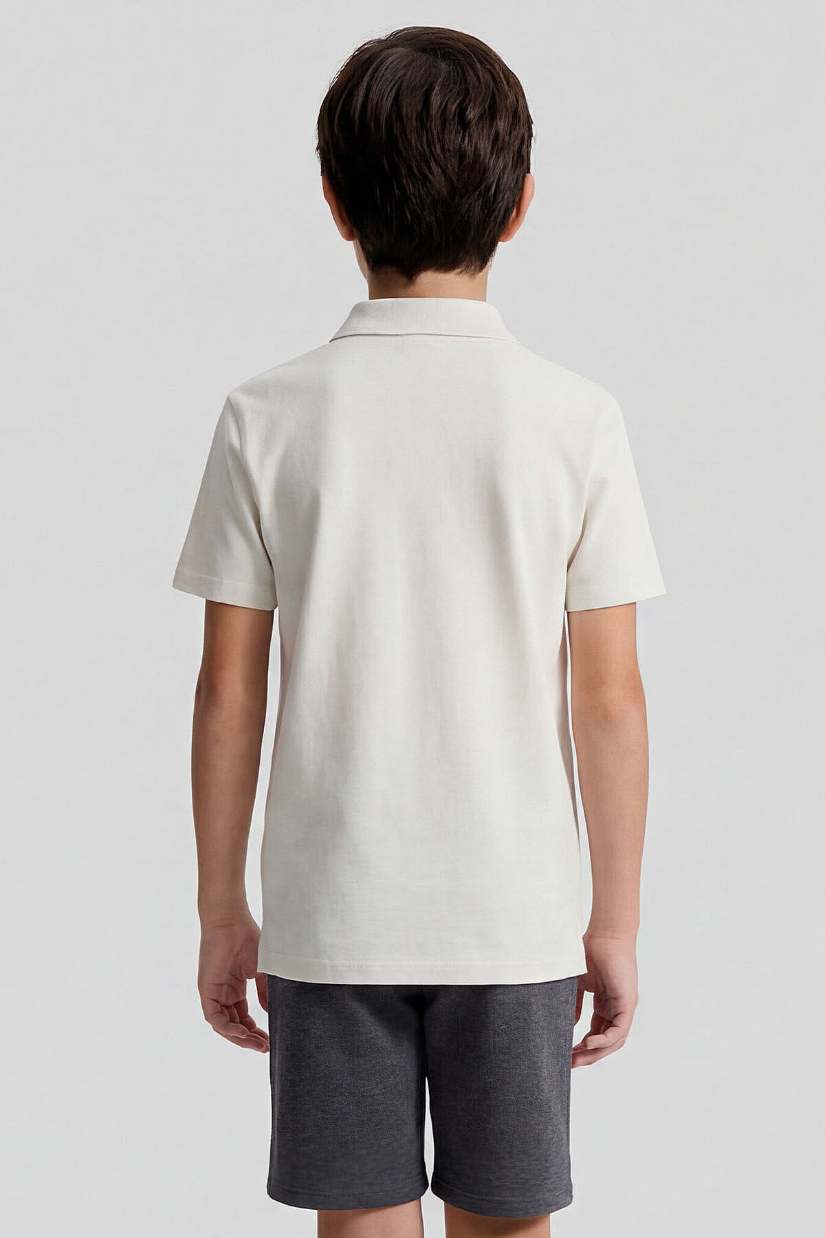 Ekru Polo Yaka Standart Fit Basic Unisex Çocuk T-Shirt - 11330