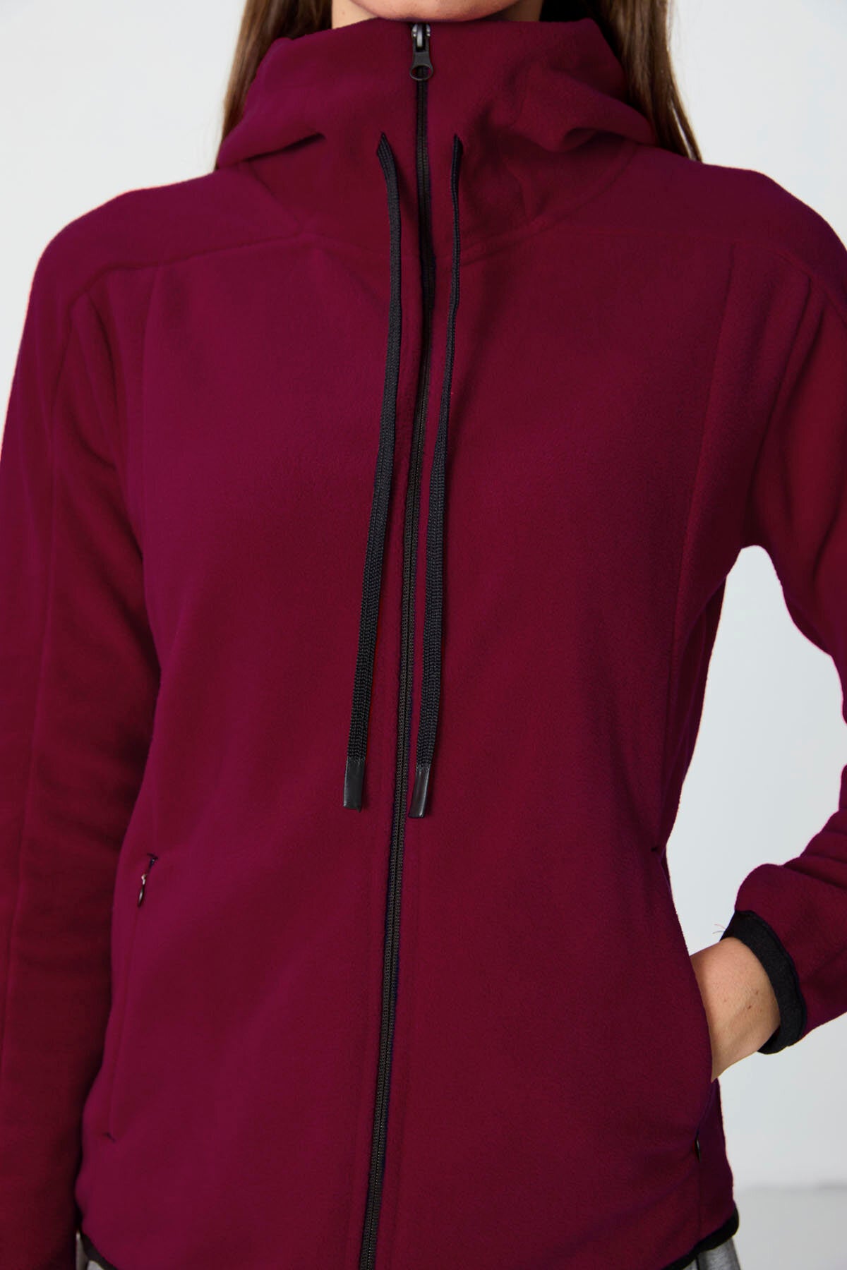 Erguvan Kalın Yumuşak Dokulu Kapüşonlu Standart Fit Nakışlı Polar Kadın Sweatshirt -97287