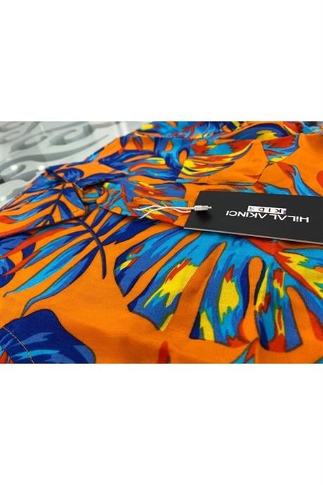 Erkek Çocuk Hawai Model Uzun Kollu Gömlek Kot Pantolon 2'li Takım Turuncu 2-4 Yaş