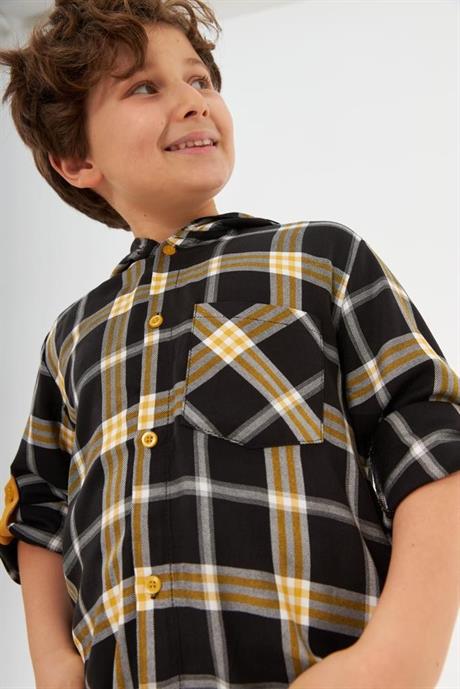 Erkek Çocuk Kapüşonlu Gömlek Siyah Gabardin Pantolon 2'li Takım Siyah 10 Yaş