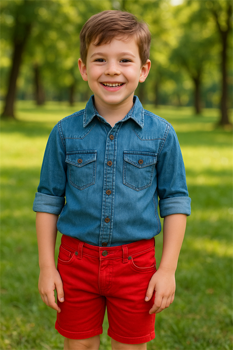 Erkek Çocuk Kot Gömlek Şort 2li Takım KIRMIZI 12 Yaş