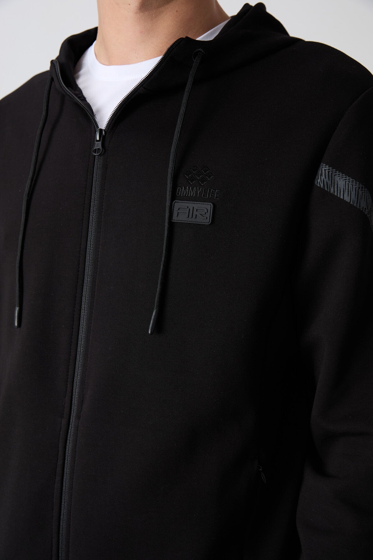 Siyah Pamuklu Kalın Yumuşak Dokulu Comfort Fit Baskılı Erkek Eşofman Takım - 85236