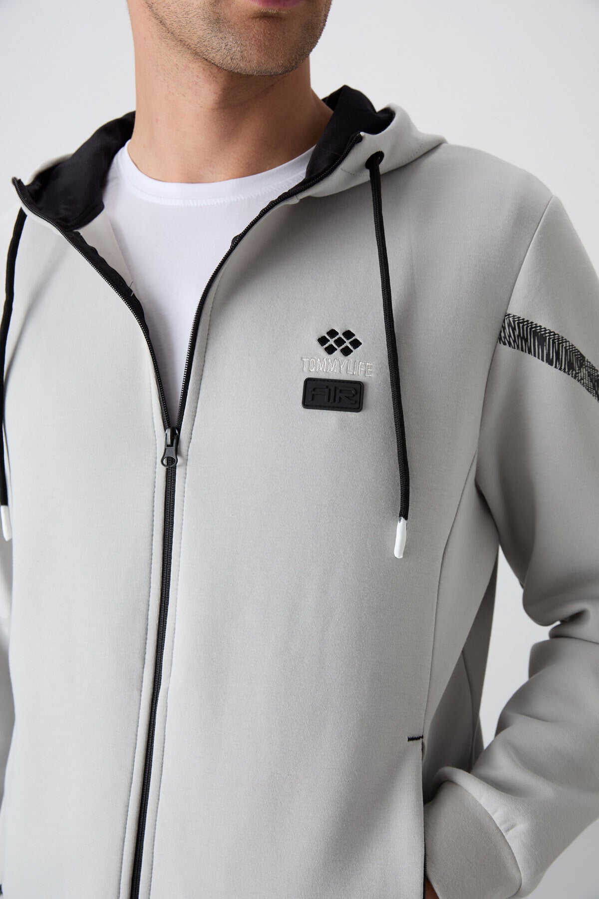 Taş Pamuklu Kalın Yumuşak Dokulu Comfort Fit Baskılı Erkek Eşofman Takım - 85236