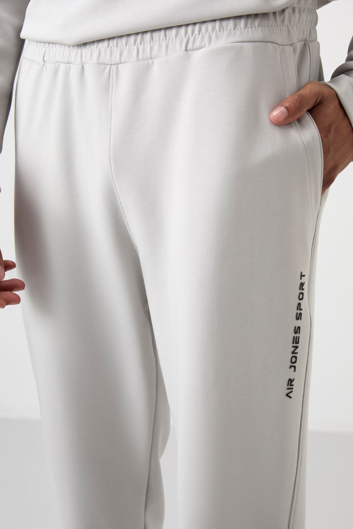 Taş Pamuklu Kalın Yumuşak Dokulu Comfort Fit Baskılı Erkek Eşofman Takım - 85253