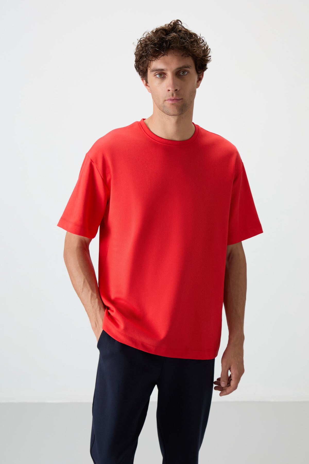 Fiesta - Lacivert Pamuklu Kalın Yumuşak Dokulu Oversize Fit Basic Erkek Eşofman Takım - 85251