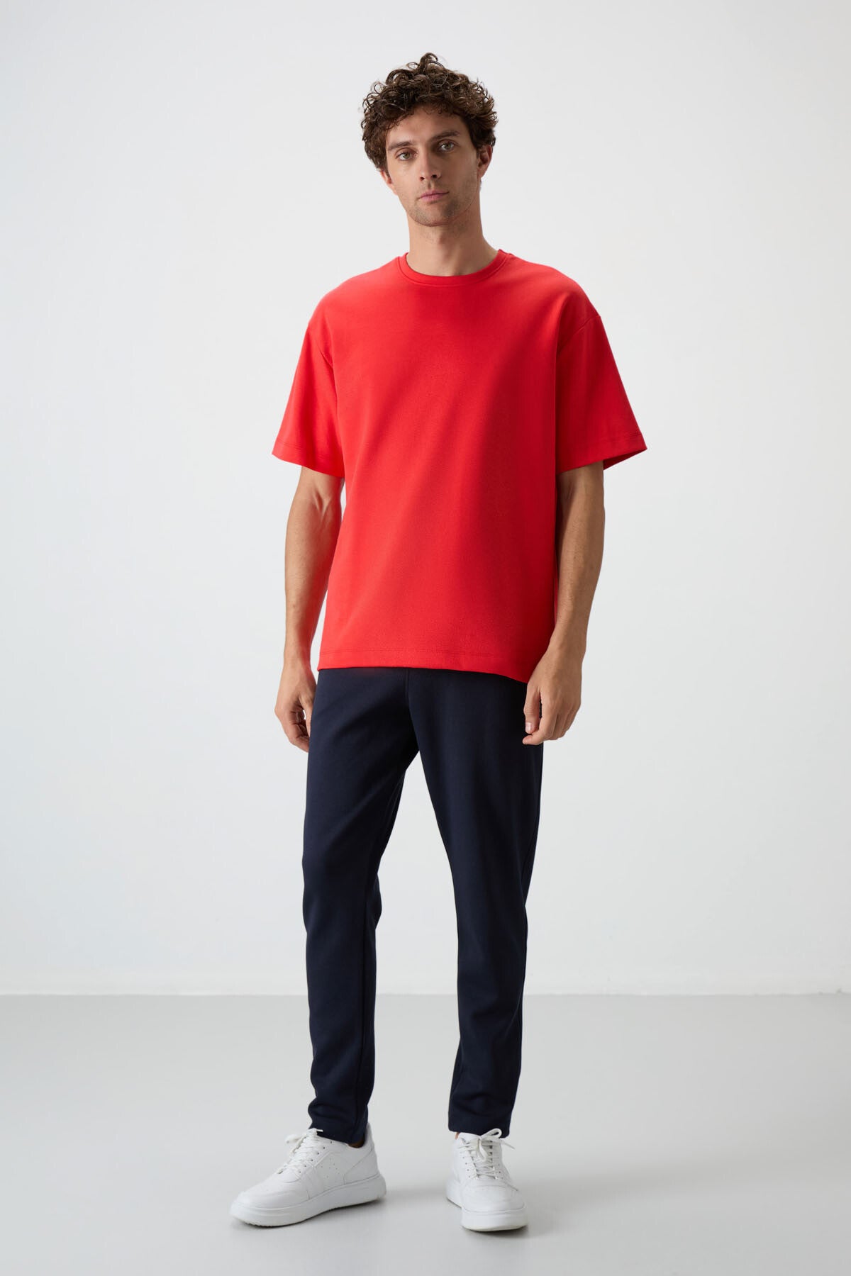 Fiesta - Lacivert Pamuklu Kalın Yumuşak Dokulu Oversize Fit Basic Erkek Eşofman Takım - 85251