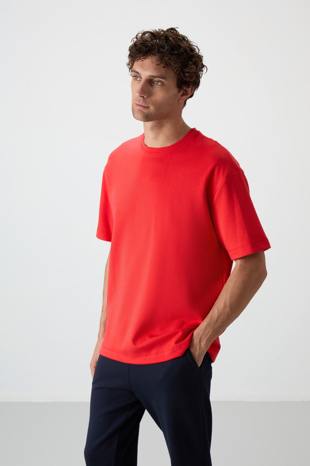 Fiesta - Lacivert Pamuklu Kalın Yumuşak Dokulu Oversize Fit Basic Erkek Eşofman Takım - 85251