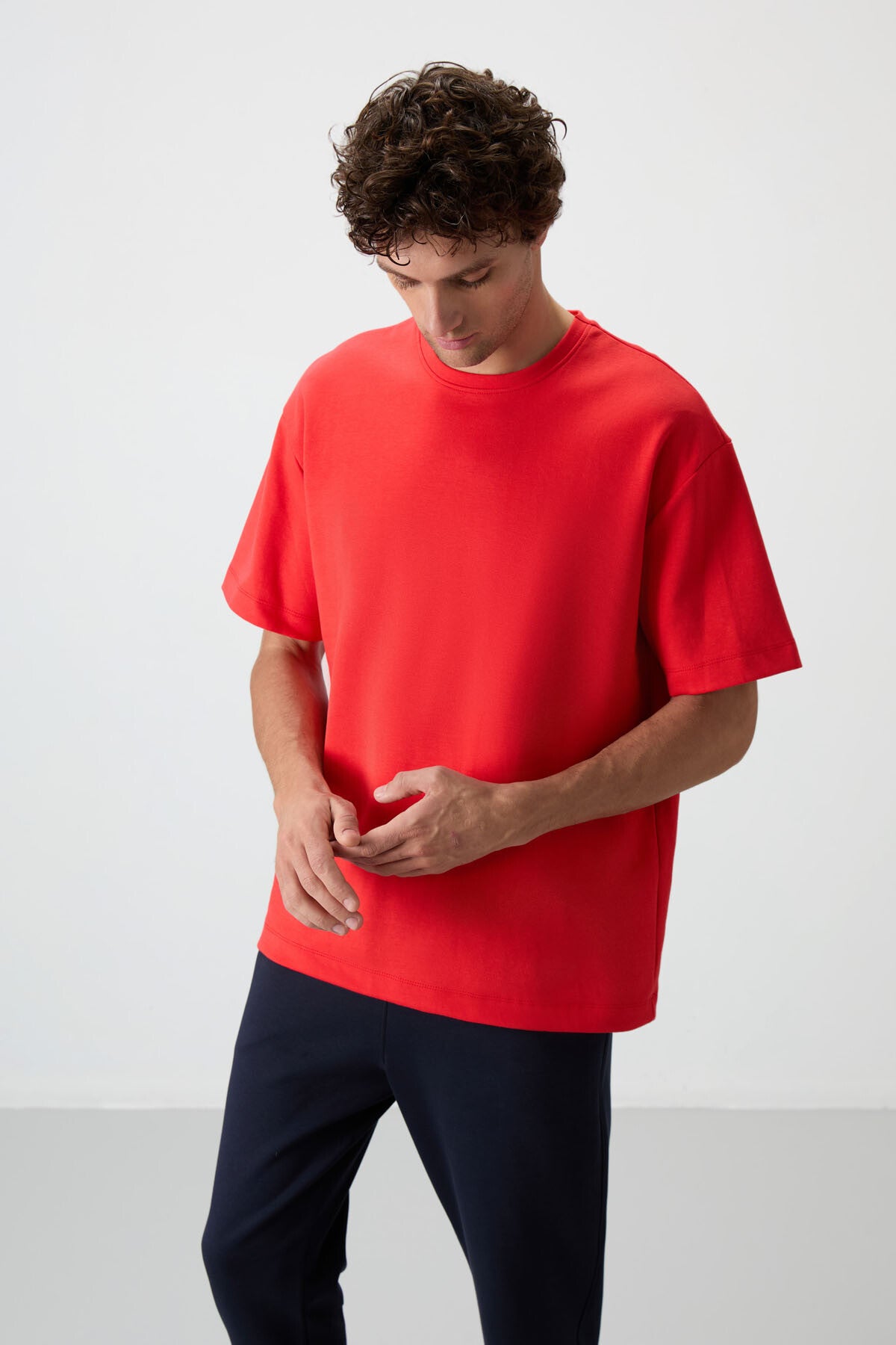 Fiesta - Lacivert Pamuklu Kalın Yumuşak Dokulu Oversize Fit Basic Erkek Eşofman Takım - 85251