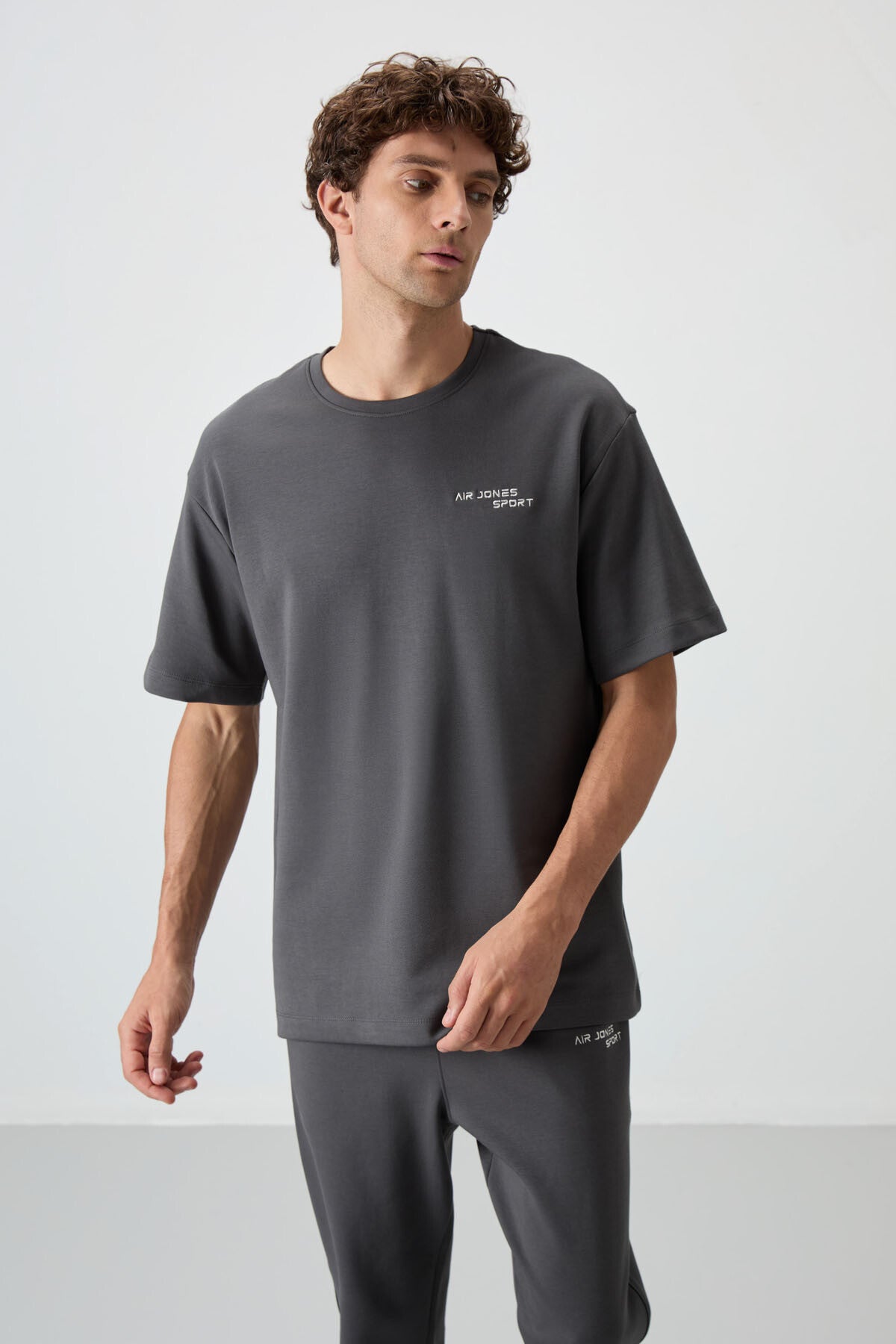 Haki Pamuklu Kalın Yumuşak Dokulu Oversize Fit Nakışlı Erkek Eşofman Takım - 85252