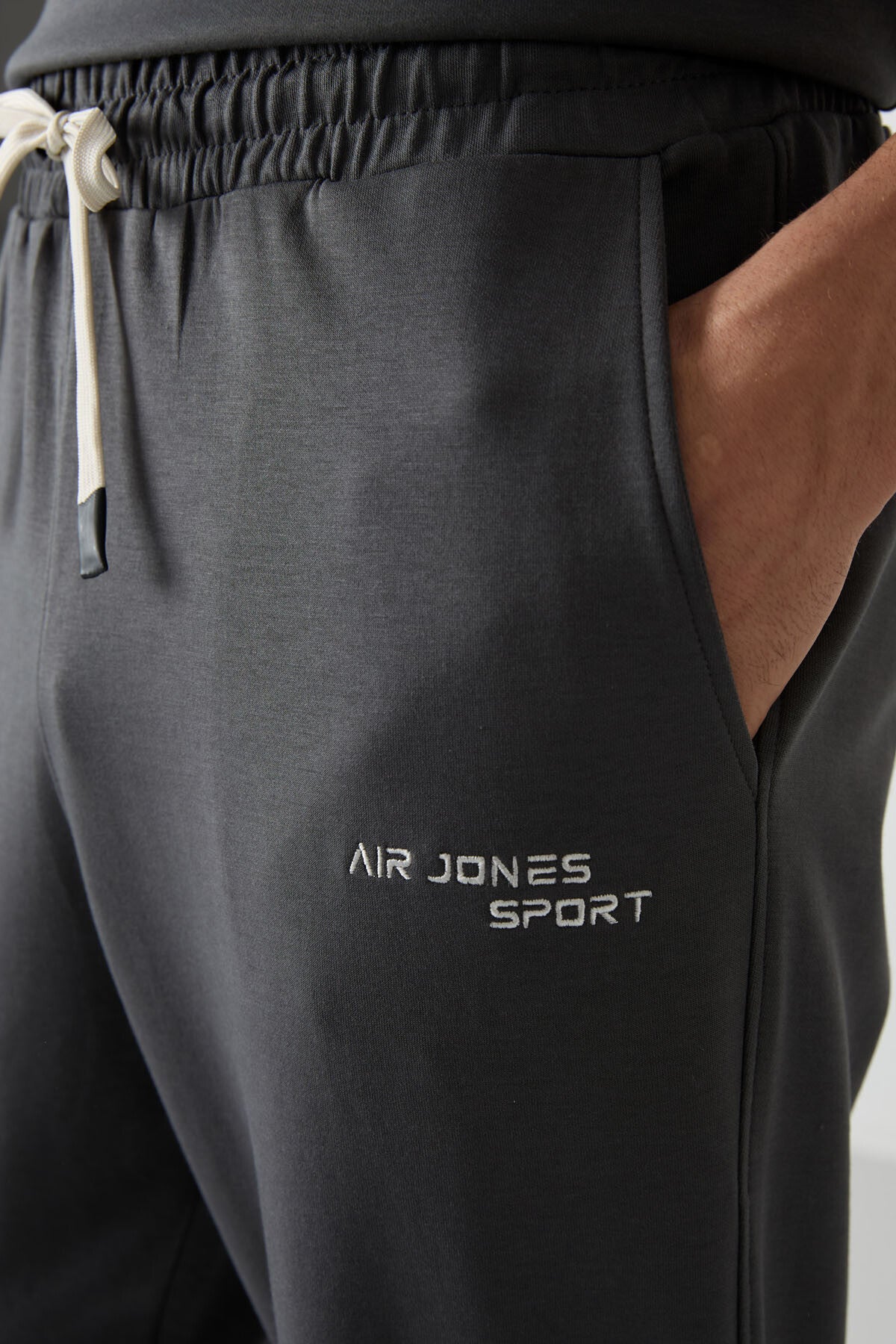 Haki Pamuklu Kalın Yumuşak Dokulu Oversize Fit Nakışlı Erkek Eşofman Takım - 85252