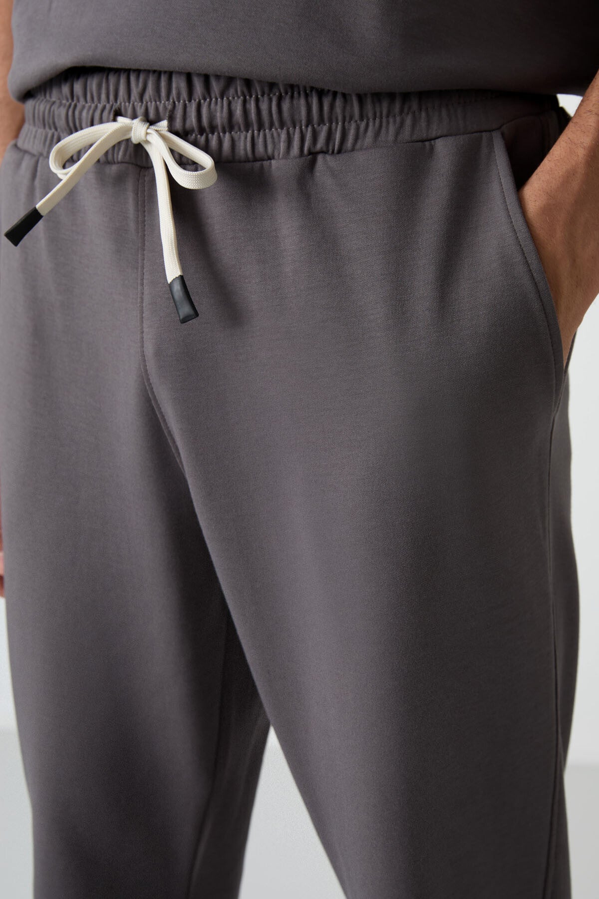 Koyu Gri Pamuklu Kalın Yumuşak Dokulu Oversize Fit Basic Erkek Eşofman Takım - 85251
