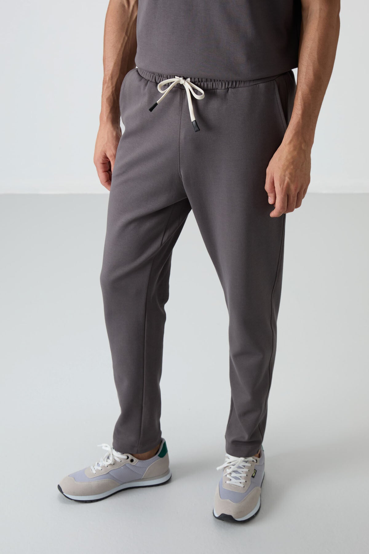 Koyu Gri Pamuklu Kalın Yumuşak Dokulu Oversize Fit Basic Erkek Eşofman Takım - 85251