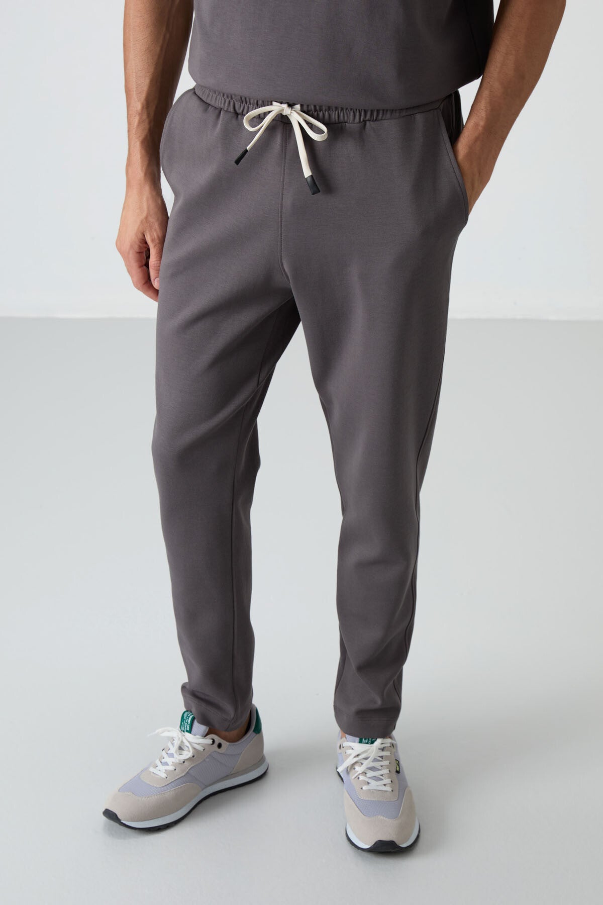 Koyu Gri Pamuklu Kalın Yumuşak Dokulu Oversize Fit Basic Erkek Eşofman Takım - 85251