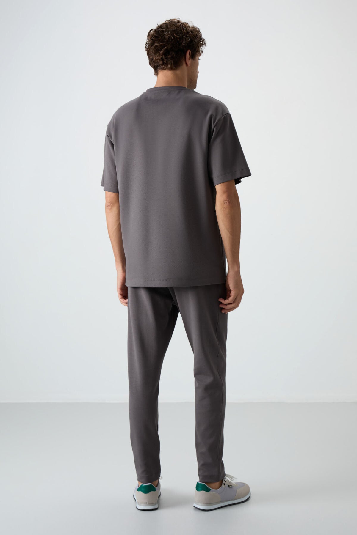 Koyu Gri Pamuklu Kalın Yumuşak Dokulu Oversize Fit Basic Erkek Eşofman Takım - 85251