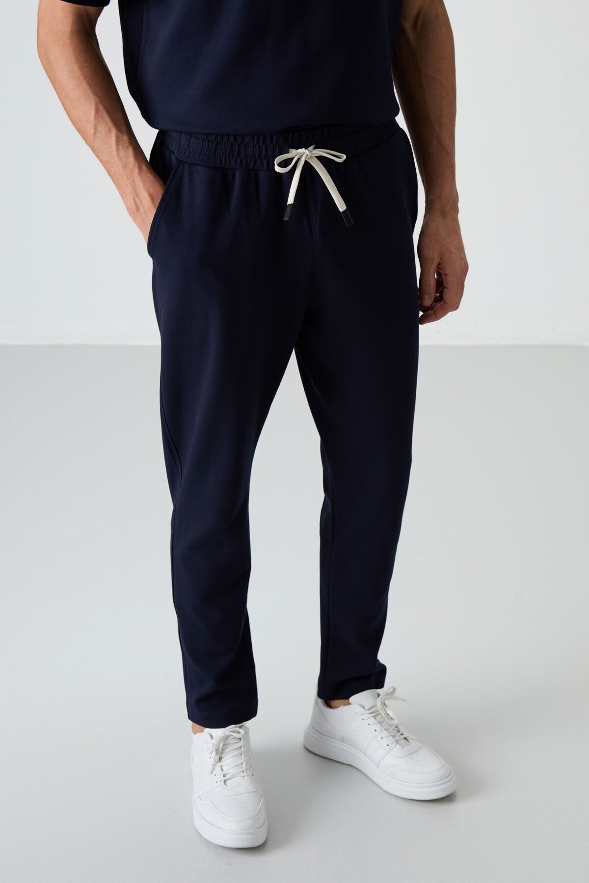 Lacivert Pamuklu Kalın Yumuşak Dokulu Oversize Fit Basic Erkek Eşofman Takım - 85251