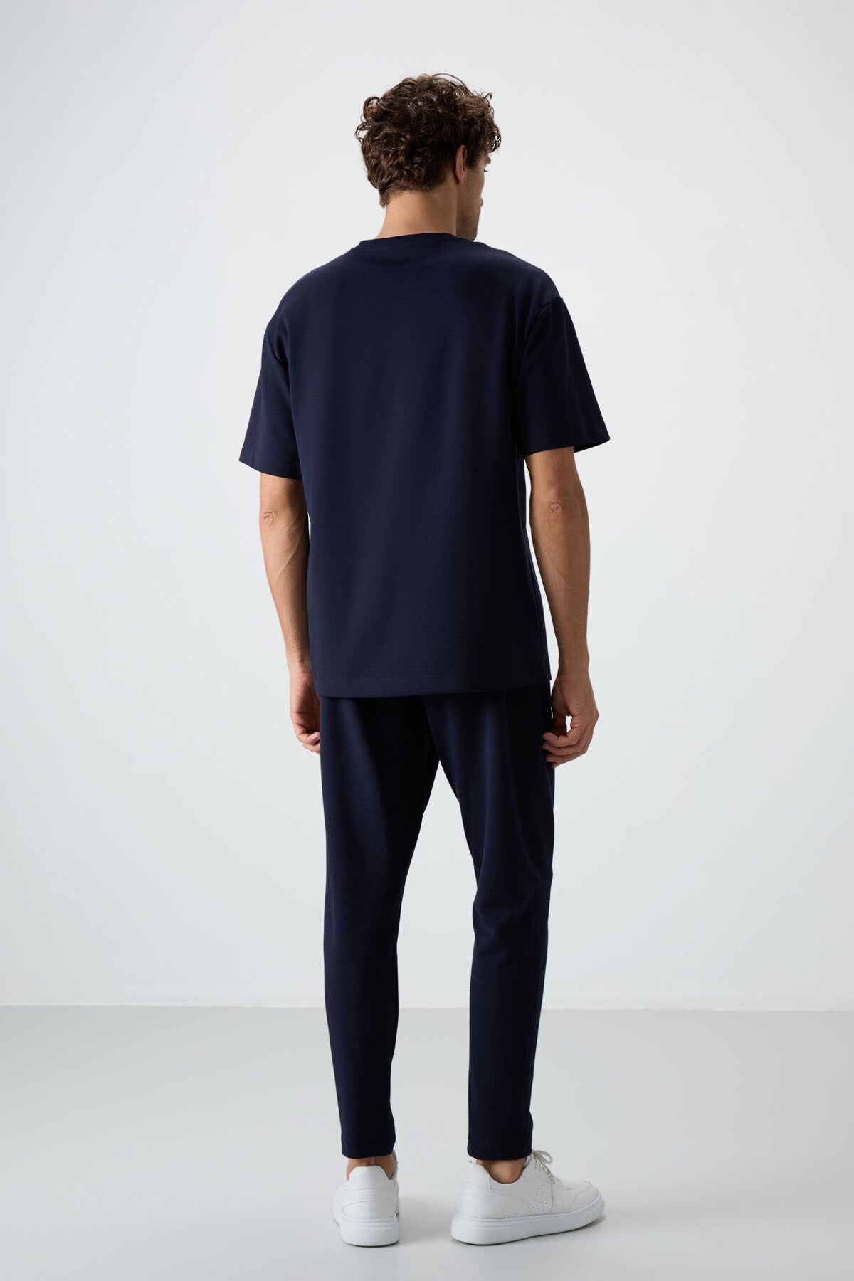 Lacivert Pamuklu Kalın Yumuşak Dokulu Oversize Fit Basic Erkek Eşofman Takım - 85251