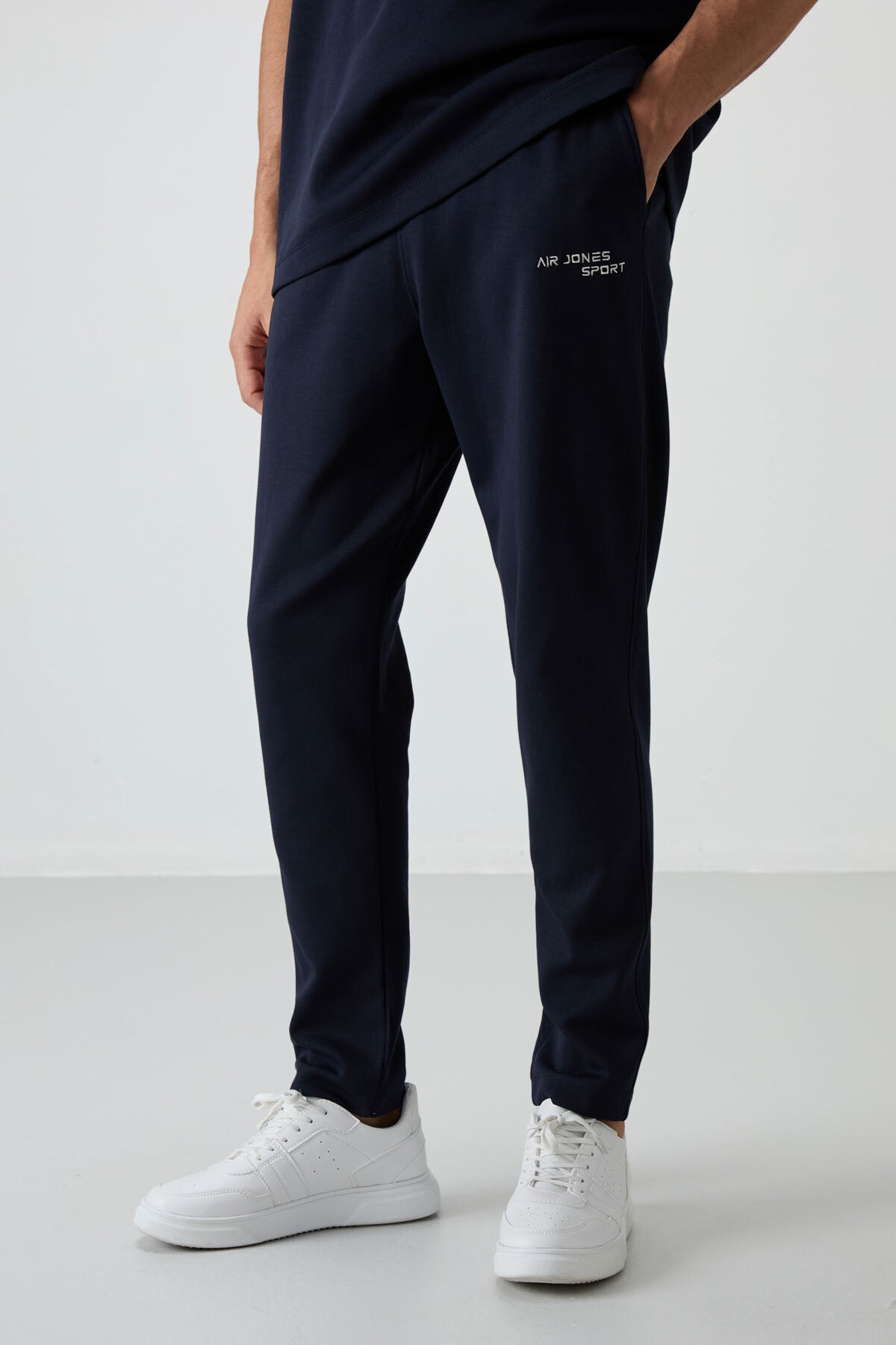 Lacivert Pamuklu Kalın Yumuşak Dokulu Oversize Fit Nakışlı Erkek Eşofman Takım - 85252