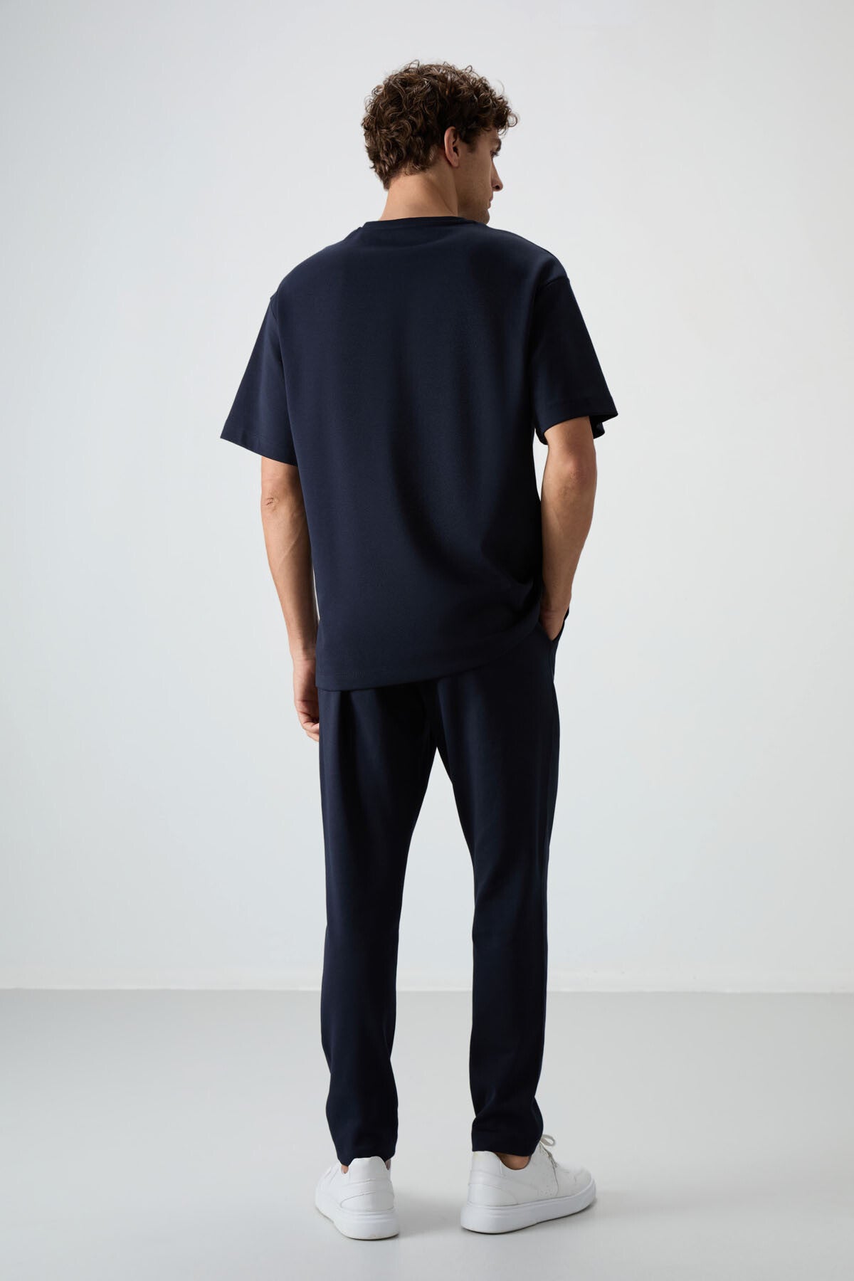 Lacivert Pamuklu Kalın Yumuşak Dokulu Oversize Fit Nakışlı Erkek Eşofman Takım - 85252