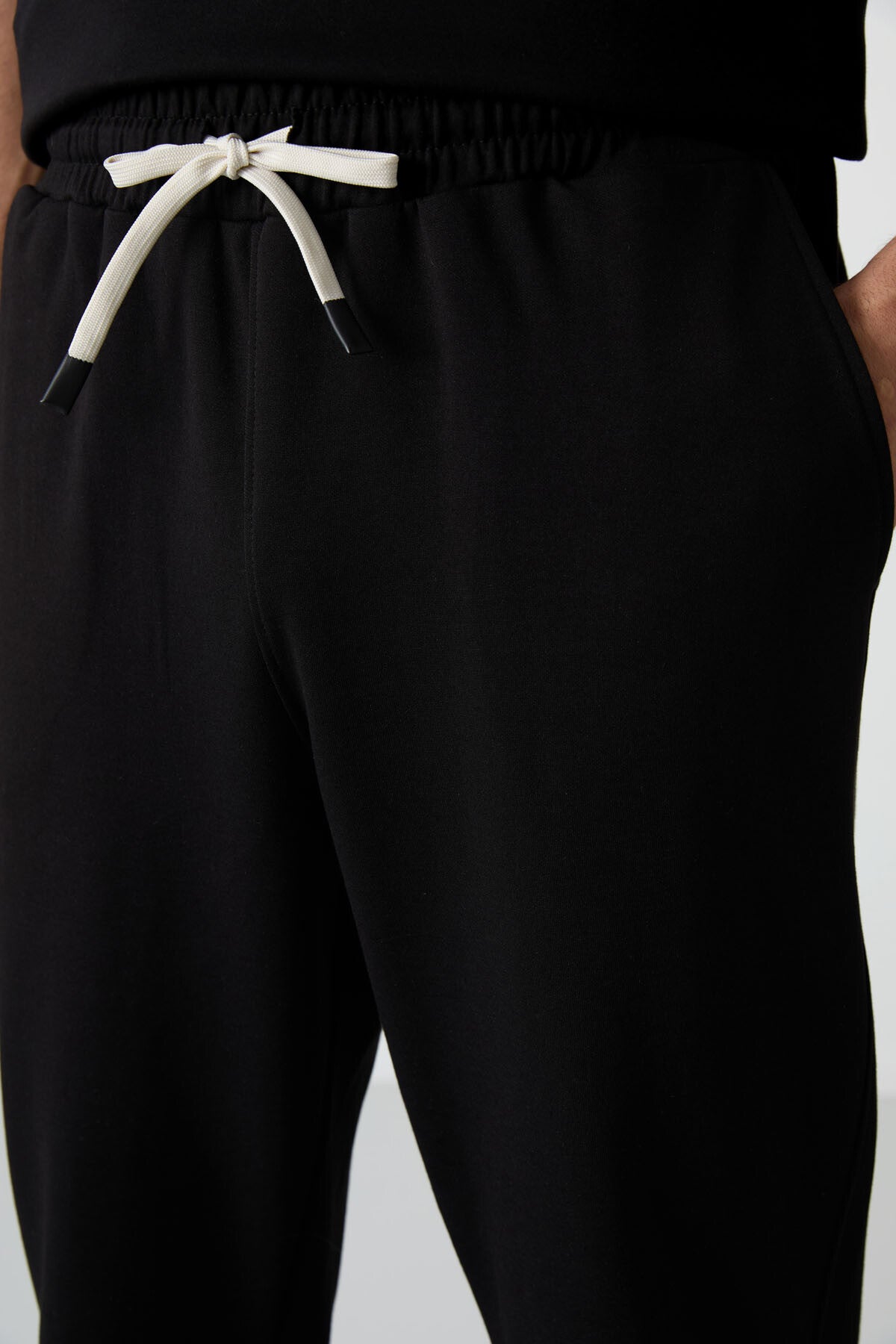 Siyah Pamuklu Kalın Yumuşak Dokulu Oversize Fit Basic Erkek Eşofman Takım - 85251