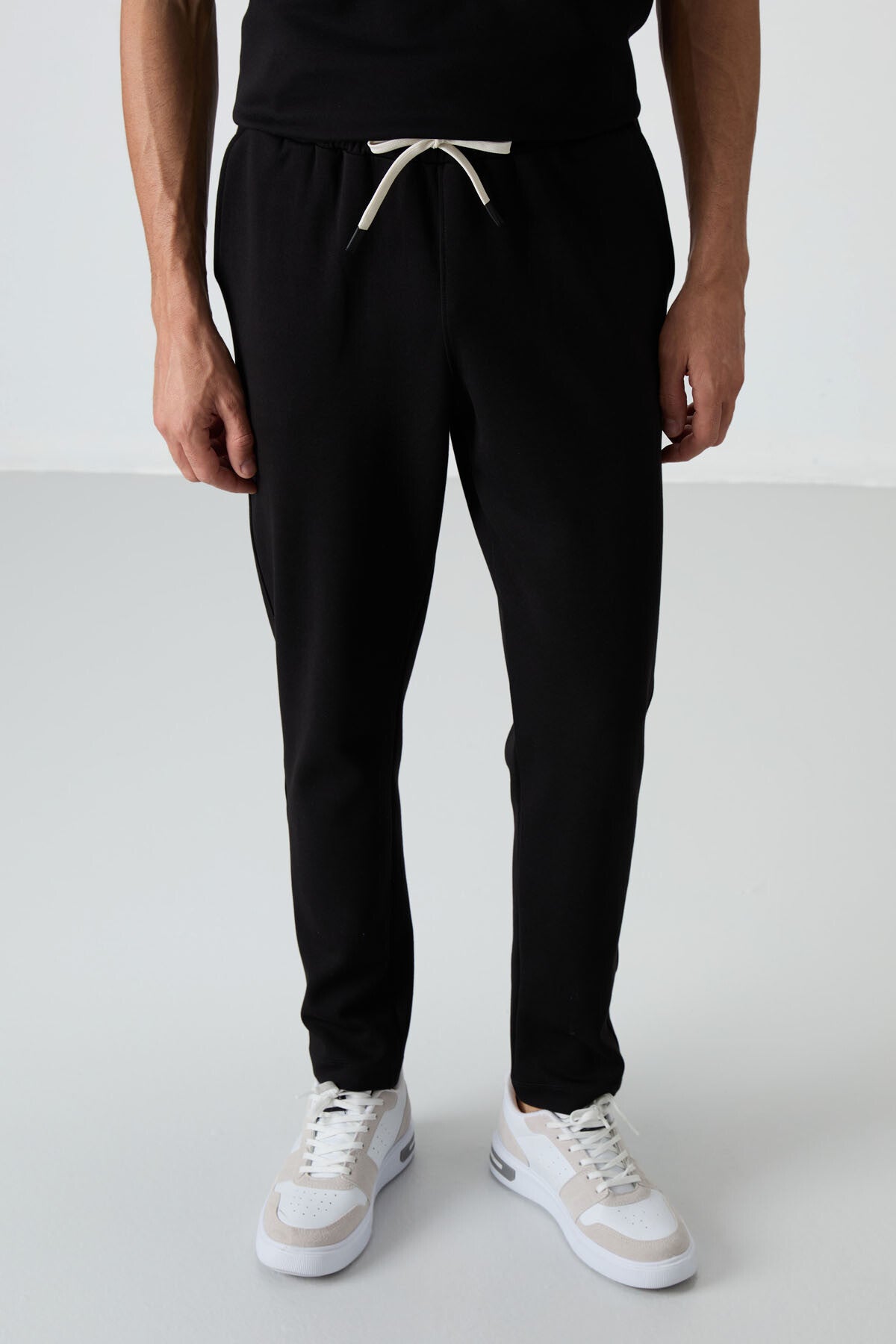 Siyah Pamuklu Kalın Yumuşak Dokulu Oversize Fit Basic Erkek Eşofman Takım - 85251