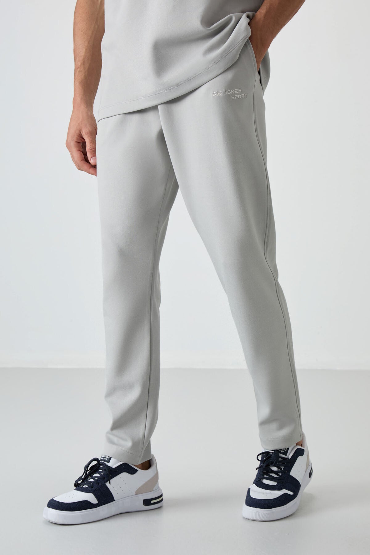 Taş Pamuklu Kalın Yumuşak Dokulu Oversize Fit Nakışlı Erkek Eşofman Takım - 85252
