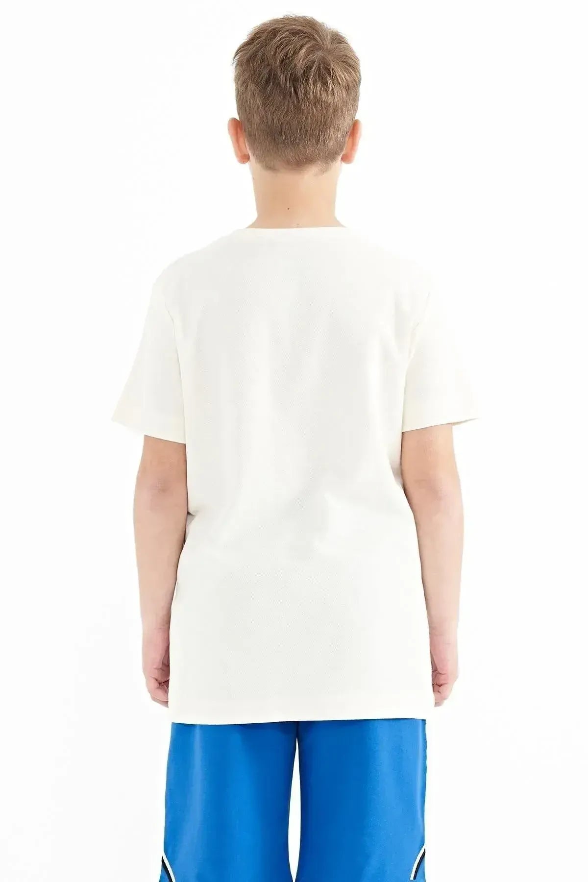 Ekru Yazı Baskılı O Yaka Standart Kalıp Erkek Çocuk T-Shirt - 11119