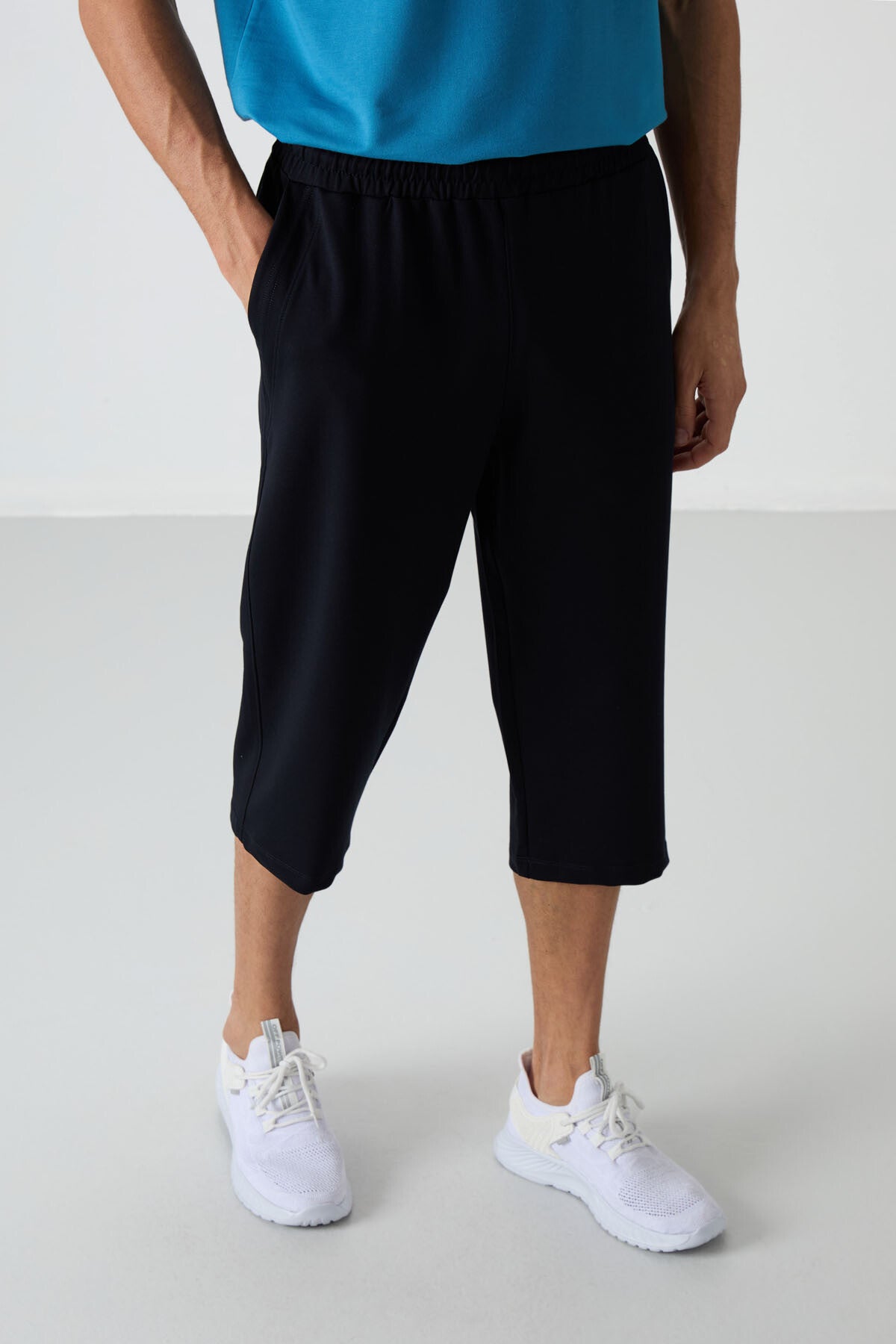 Lacivert Pamuklu Yumuşak Dokulu Standart Fit Nakışlı Erkek Kapri - 83102