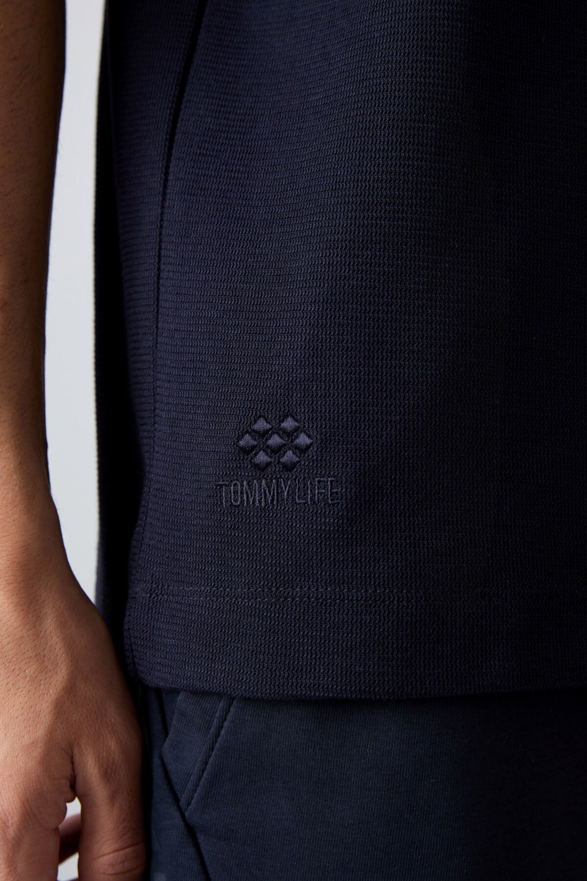 Lacivert Pamuklu Kalın Yüzeyi Dokulu Oversize Fit Basic Erkek T-Shirt - 88335