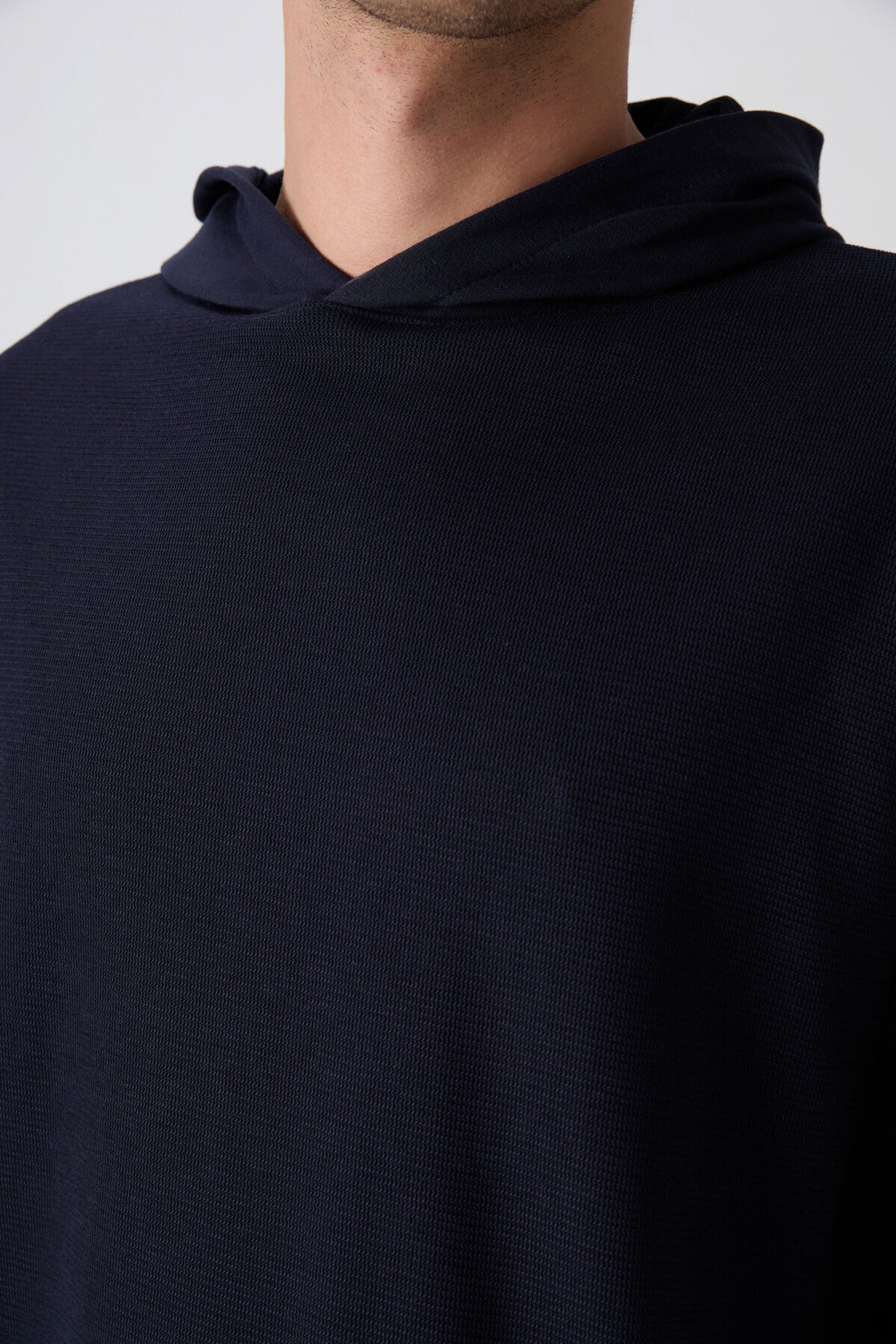 Lacivert Pamuklu Kalın Yüzeyi Dokulu Oversize Fit Basic Erkek T-Shirt - 88335