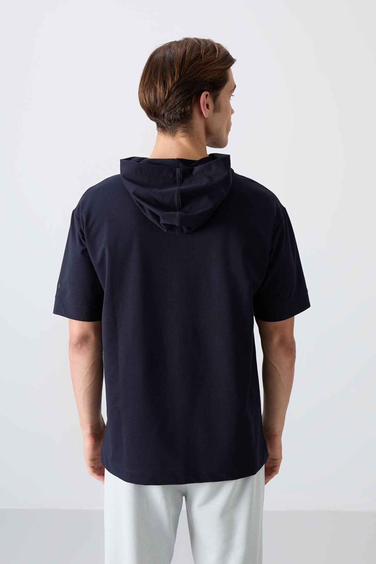 Lacivert Pamuklu Kalın Yumuşak Dokulu Oversize Fit Basic Erkek T-Shirt - 88352