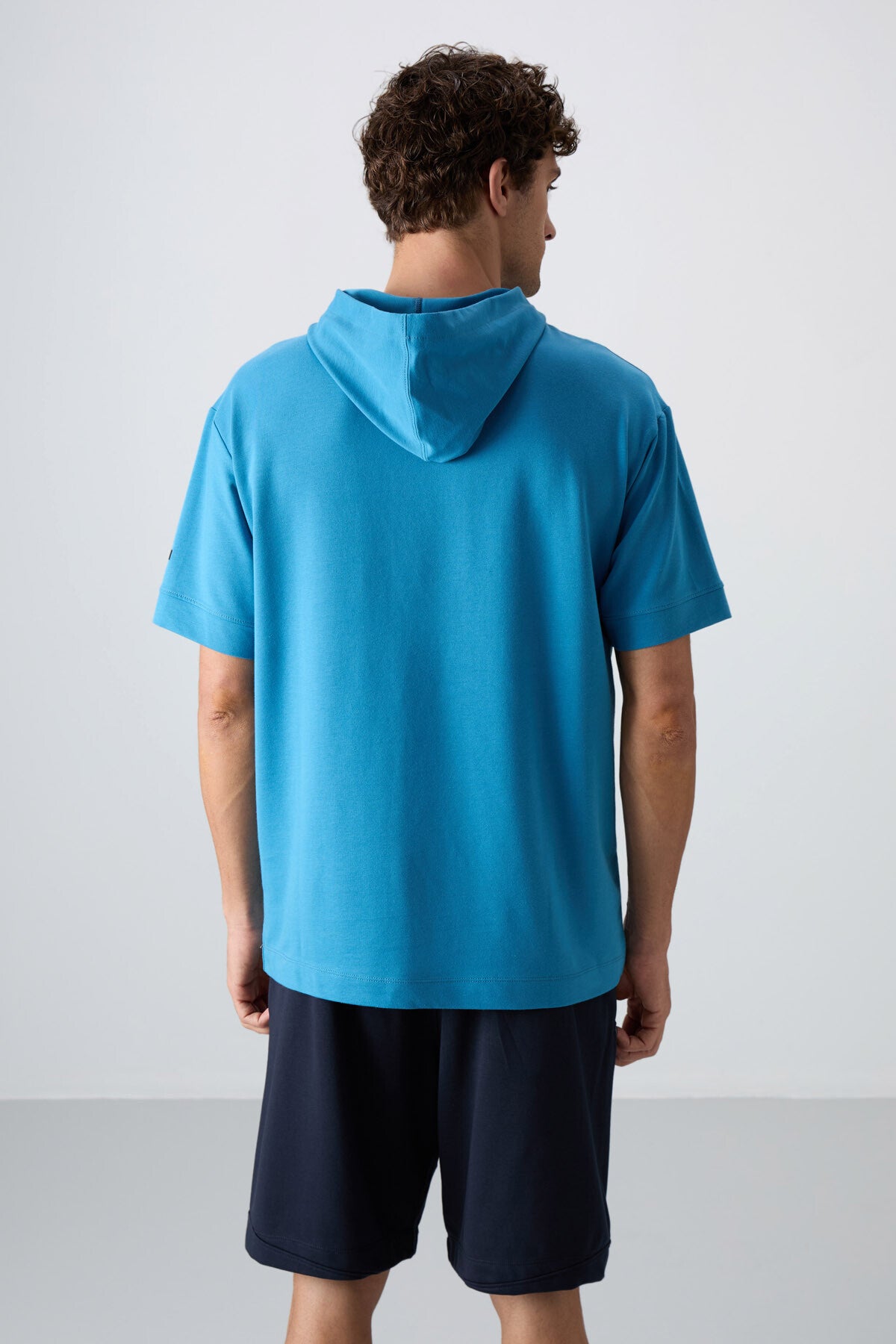 Petrol Mavi Pamuklu Kalın Yumuşak Dokulu Oversize Fit Basic Erkek T-Shirt - 88352