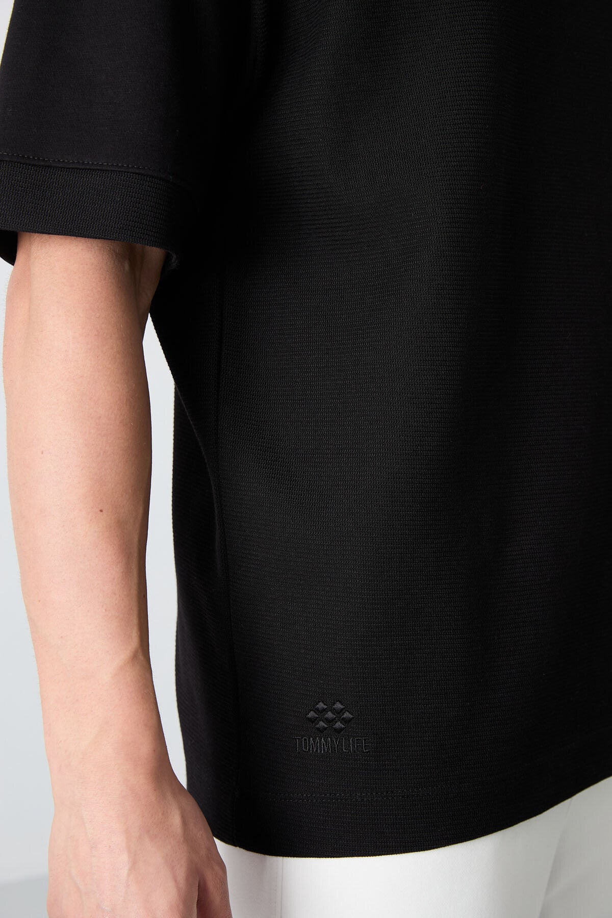 Siyah Pamuklu Kalın Yüzeyi Dokulu Oversize Fit Basic Erkek T-Shirt - 88335