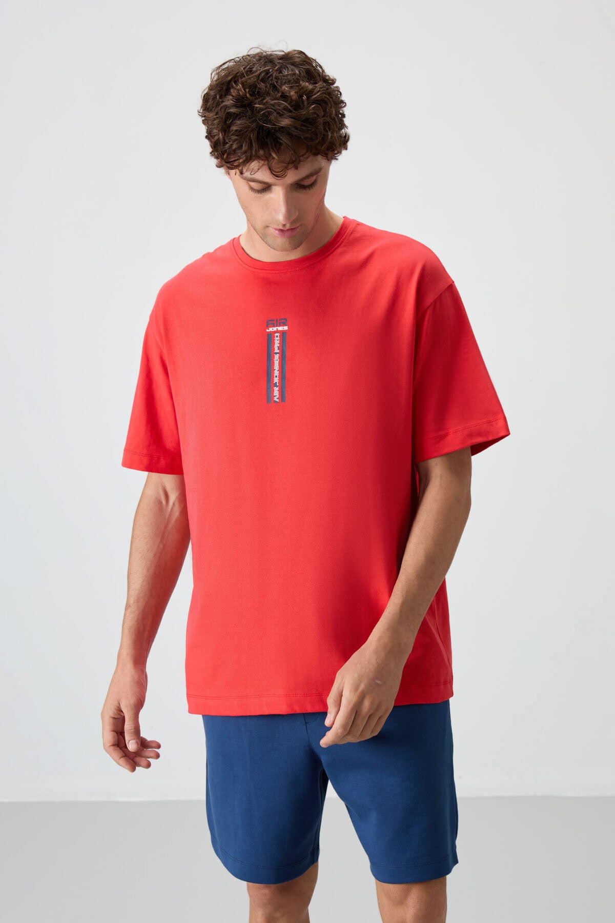 Fiesta %100 Pamuk Kalın Yumuşak Dokulu Oversize Fit Baskılı Erkek T-Shirt - 88360