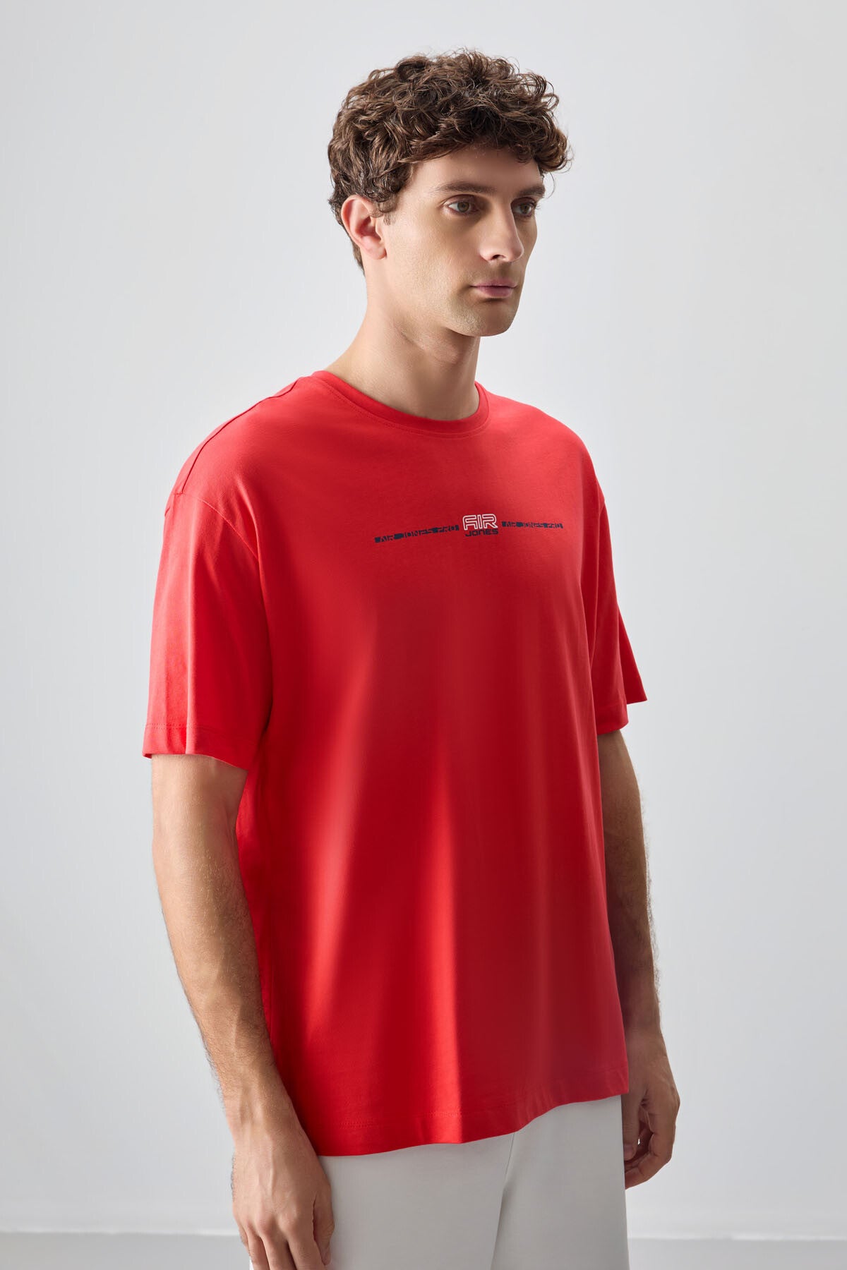 Fiesta %100 Pamuk Kalın Yumuşak Dokulu Oversize Fit Baskılı Erkek T-Shirt - 88357