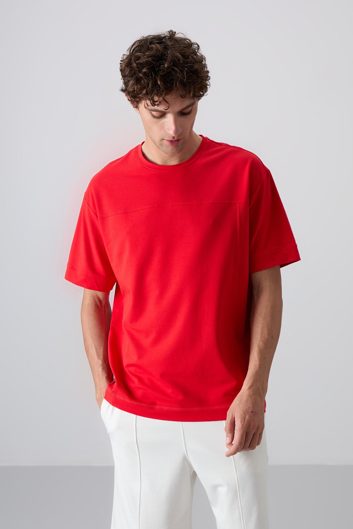 Fiesta Pamuklu Kalın Yumuşak Dokulu Oversize Fit Basic Erkek T-Shirt - 88349