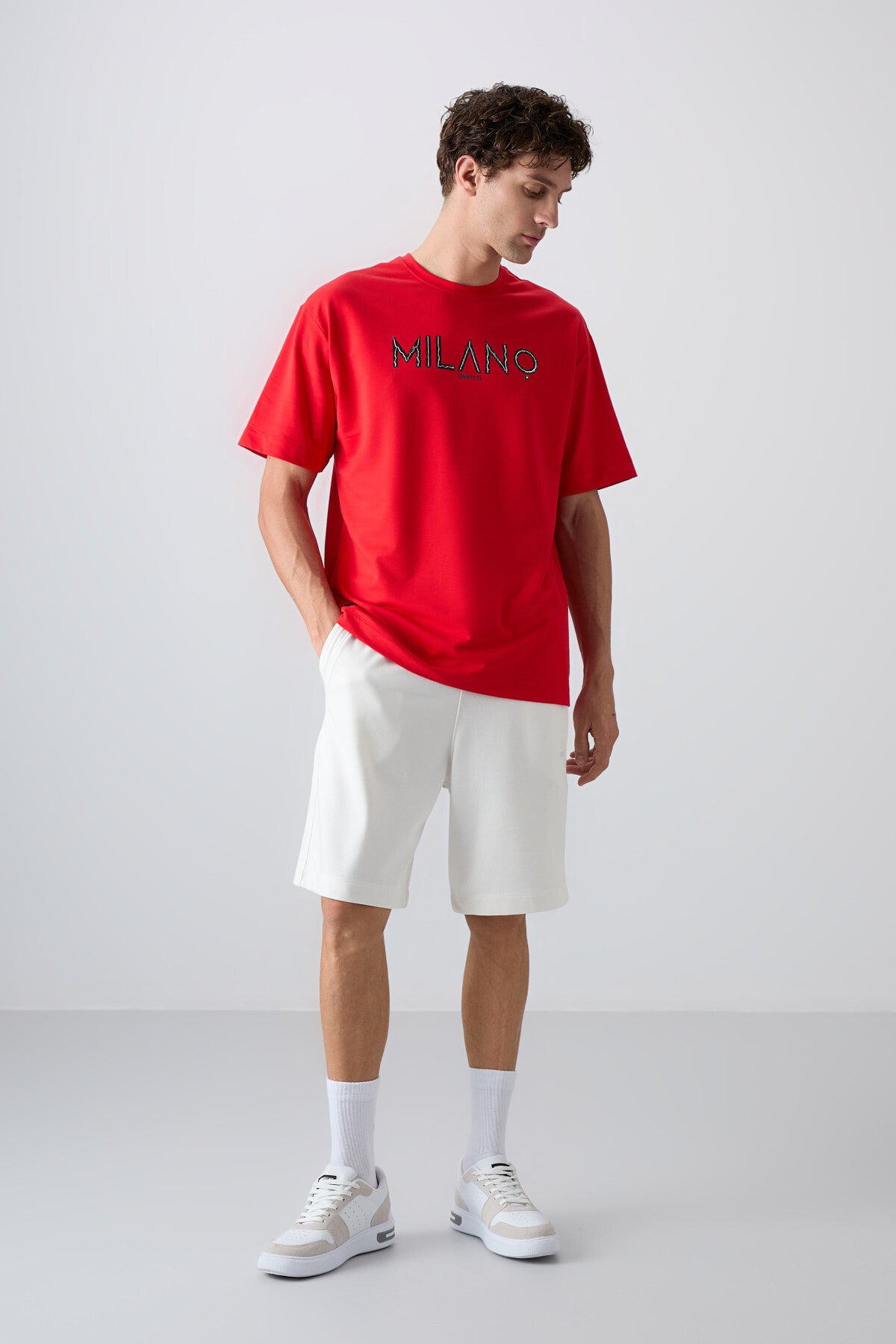 Fiesta Pamuklu Kalın Yumuşak Dokulu Oversize Fit Baskılı Erkek T-Shirt - 88345