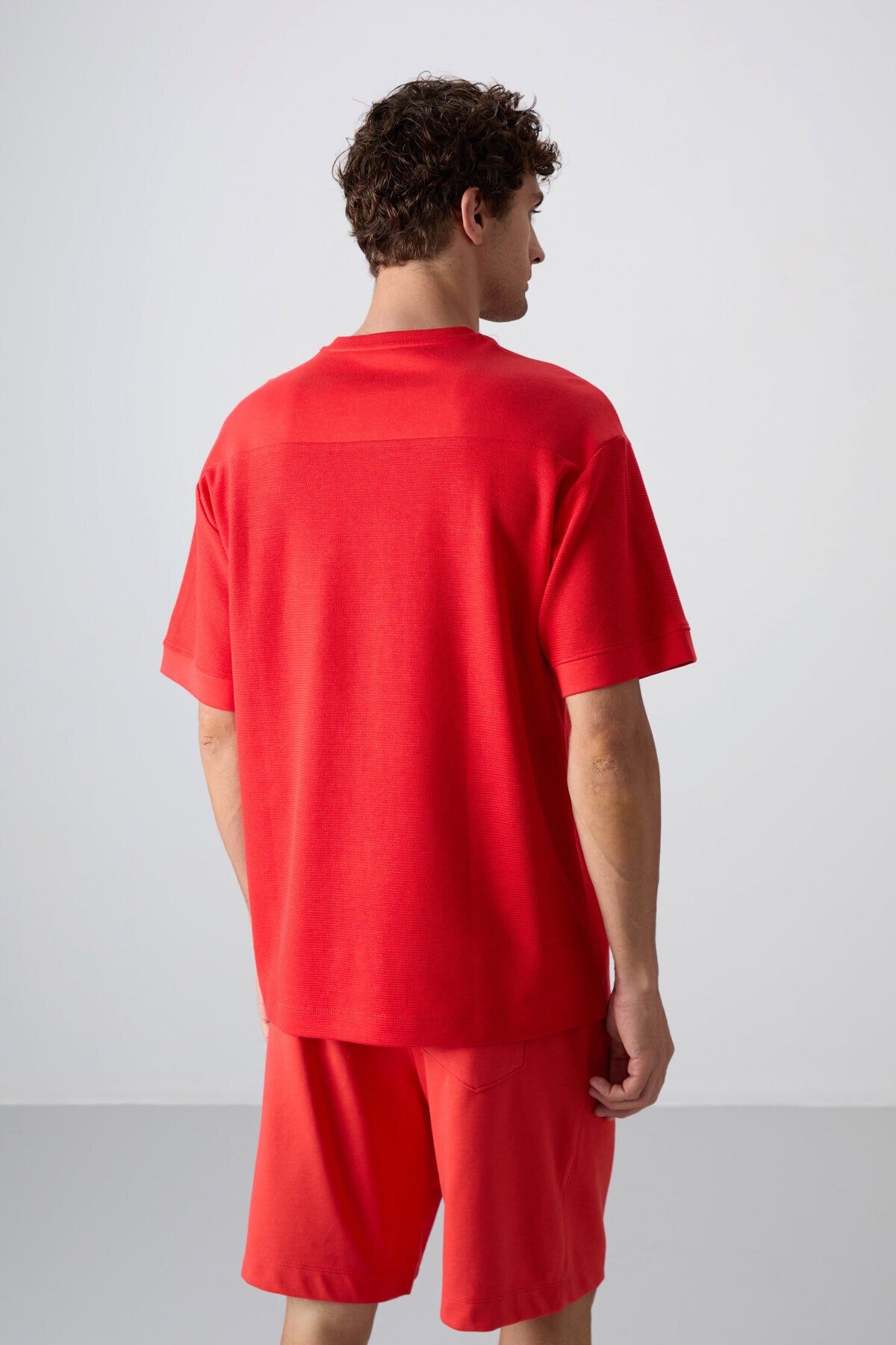 Fiesta Pamuklu Kalın Yüzeyi Dokulu Oversize Fit Basic Erkek T-Shirt - 88340