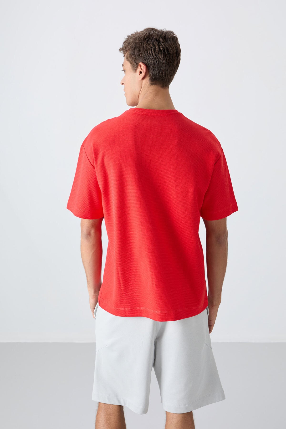 Fiesta Pamuklu Kalın Yüzeyi Dokulu Oversize Fit Basic Erkek T-Shirt - 88341