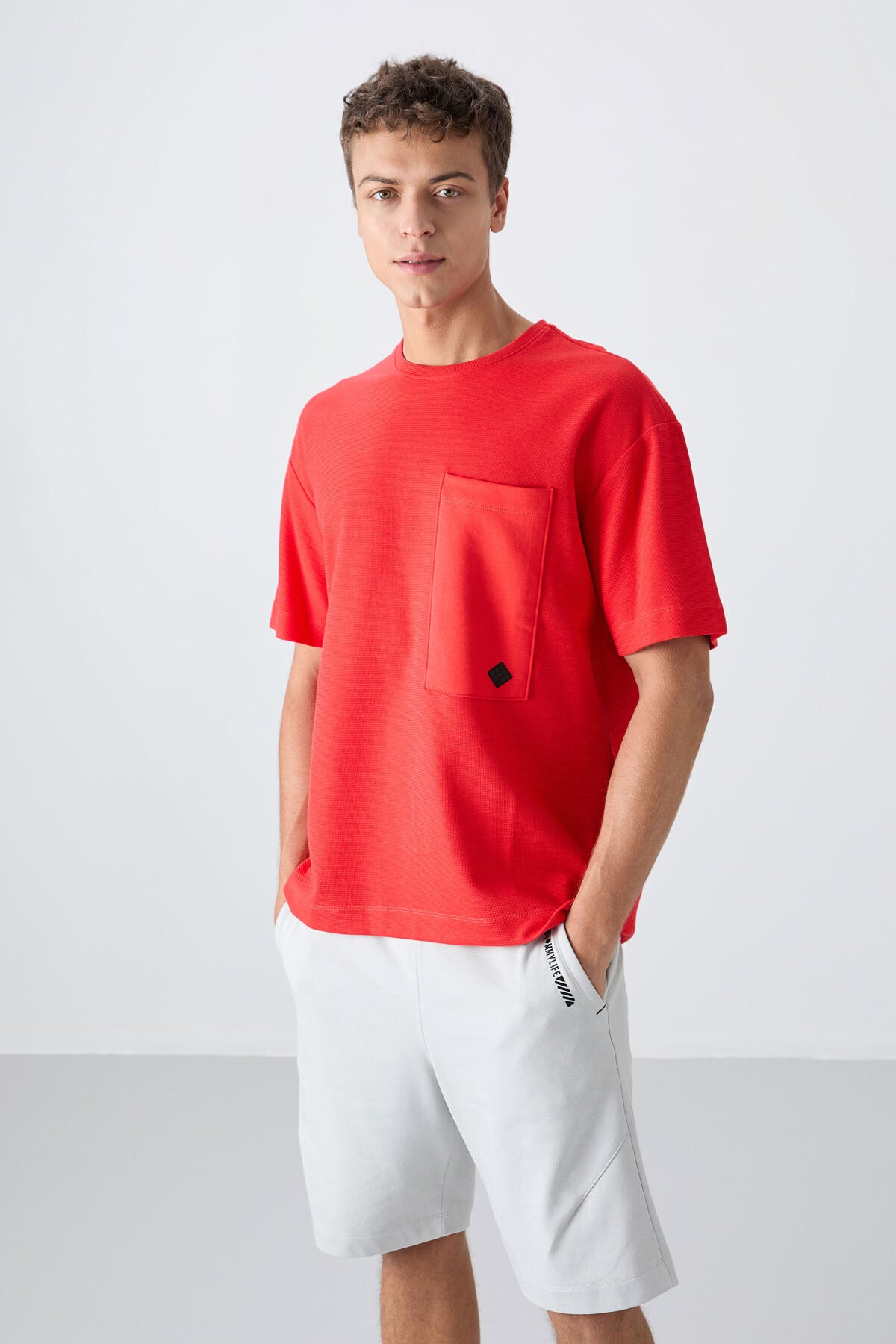 Fiesta Pamuklu Kalın Yüzeyi Dokulu Oversize Fit Basic Erkek T-Shirt - 88341