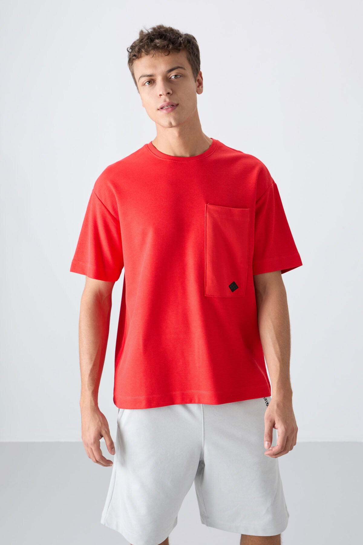 Fiesta Pamuklu Kalın Yüzeyi Dokulu Oversize Fit Basic Erkek T-Shirt - 88341