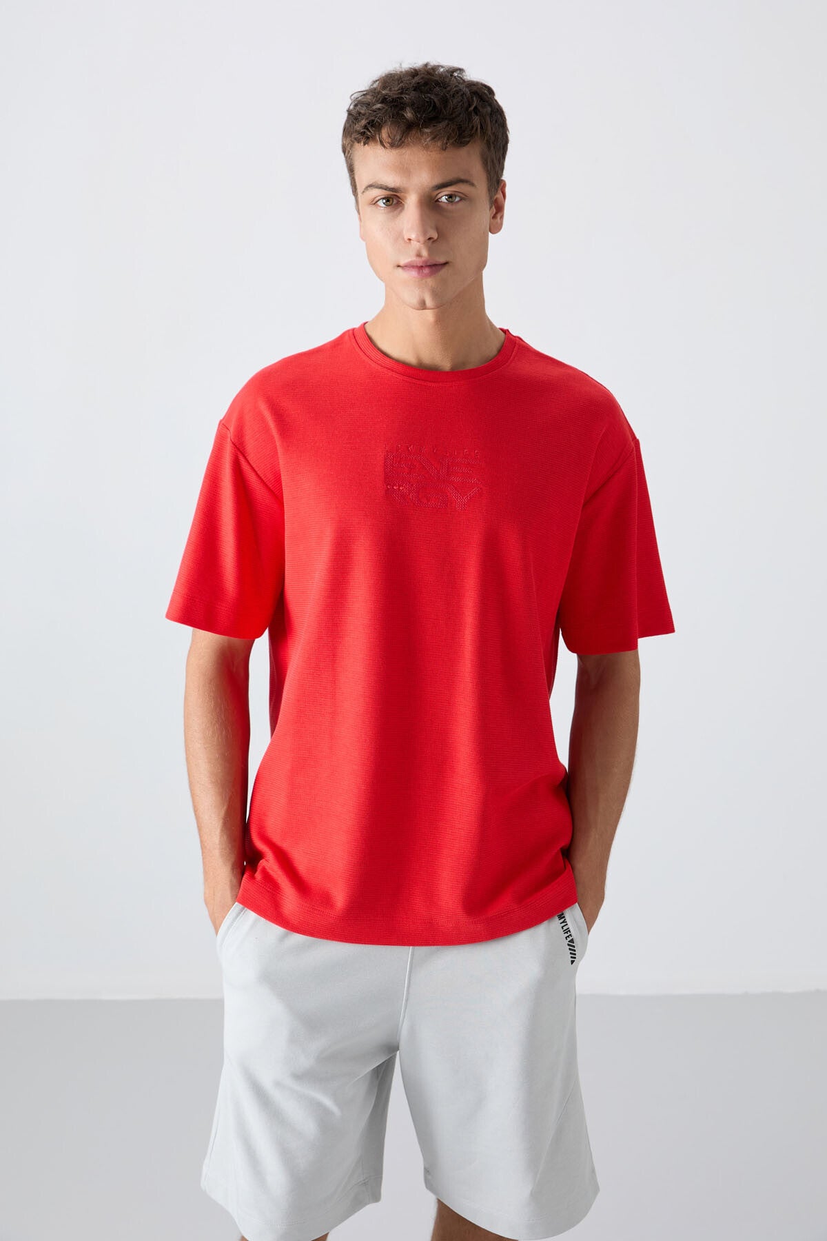 Fiesta Pamuklu Kalın Yüzeyi Dokulu Oversize Fit Baskılı Erkek T-Shirt - 88336