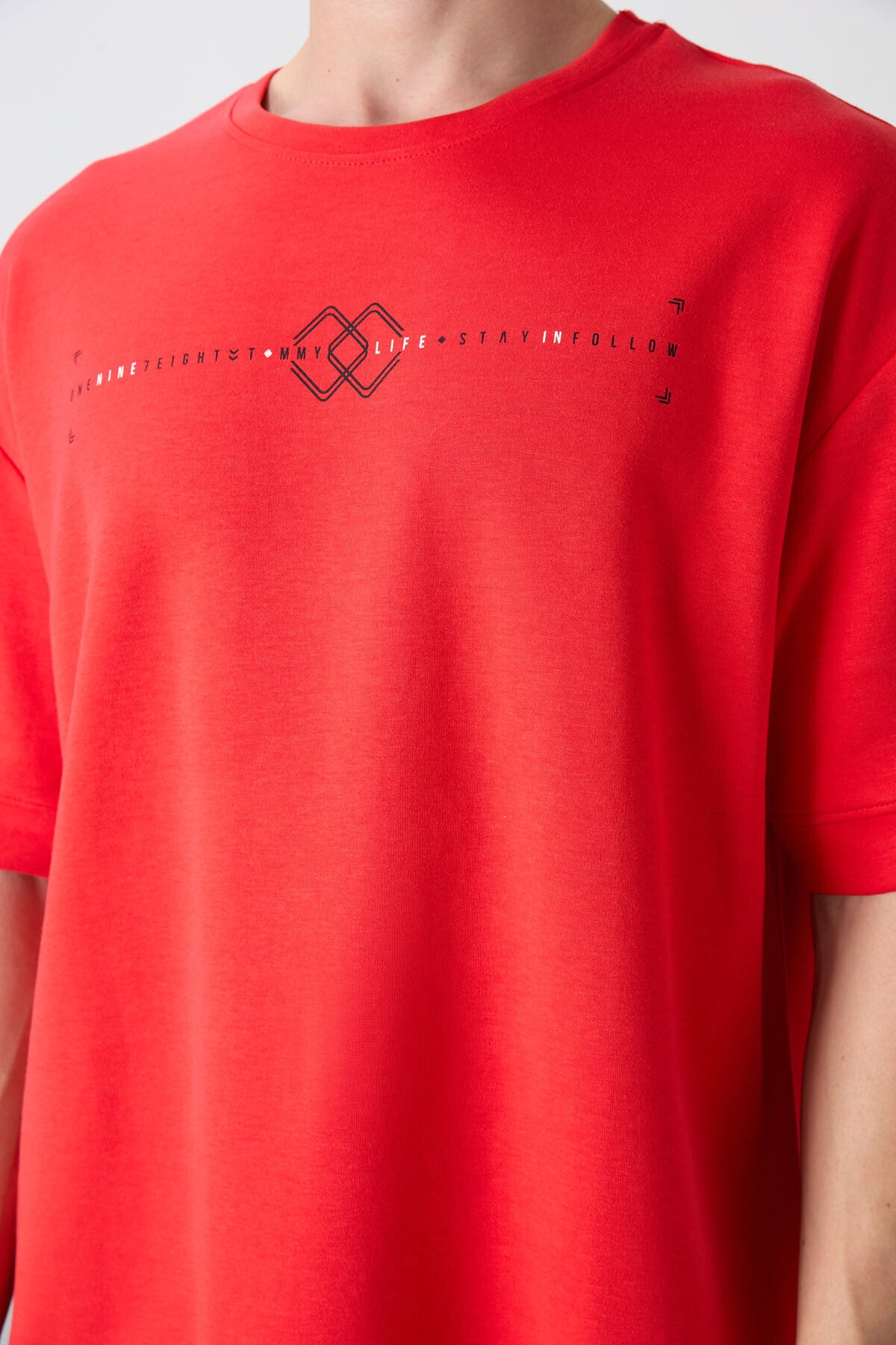 Fiesta Pamuklu Kalın Yumuşak Dokulu Oversize Fit Baskılı Erkek T-Shirt - 88323