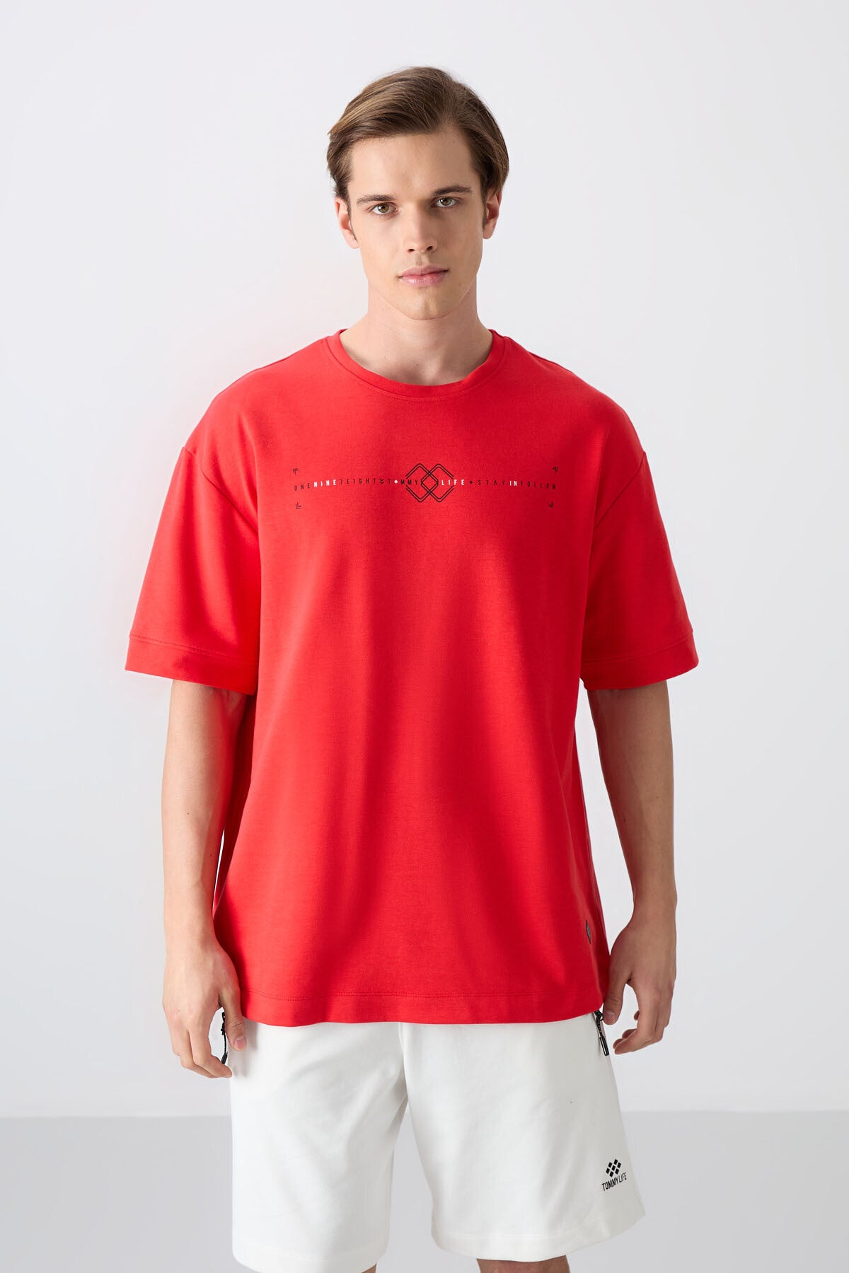 Fiesta Pamuklu Kalın Yumuşak Dokulu Oversize Fit Baskılı Erkek T-Shirt - 88323